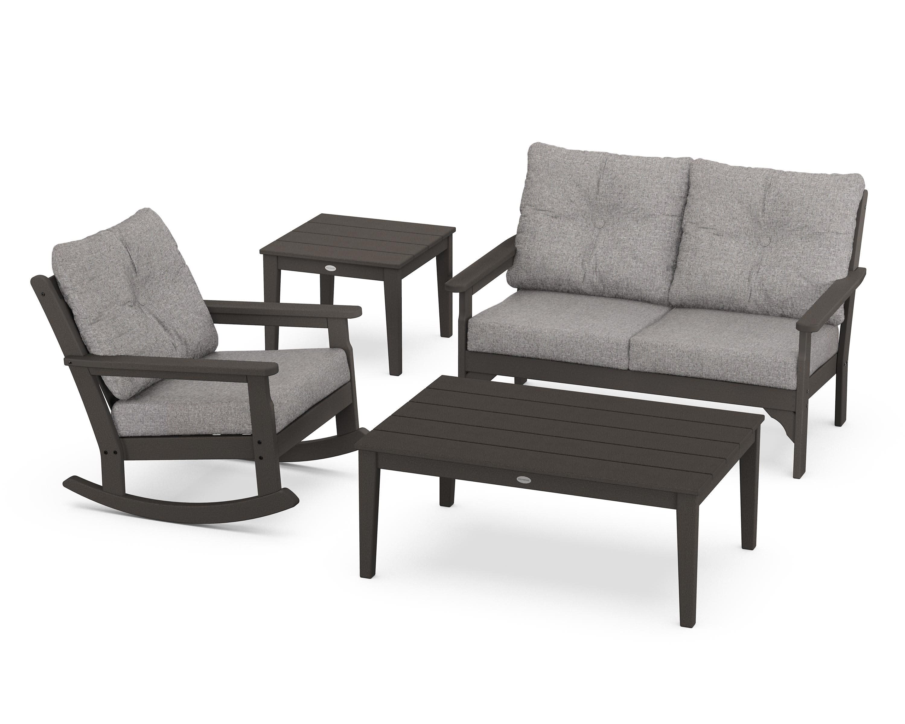 Vineyard 4-Piece Deep Seating Rocker Set in Vintage Coffee / Grey Mist