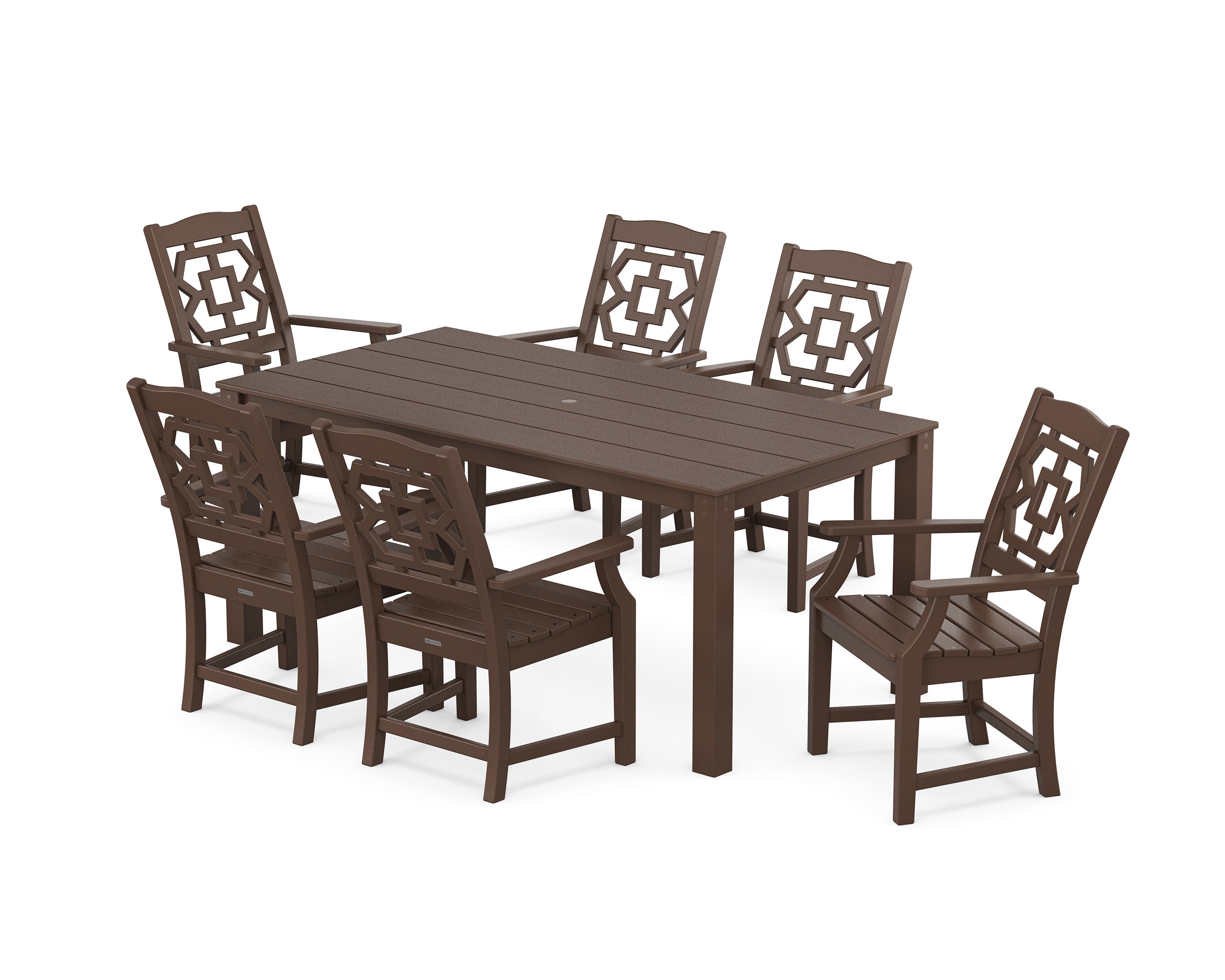 Chinoiserie Arm Chair 7-Piece Parsons Dining Set in Mahogany