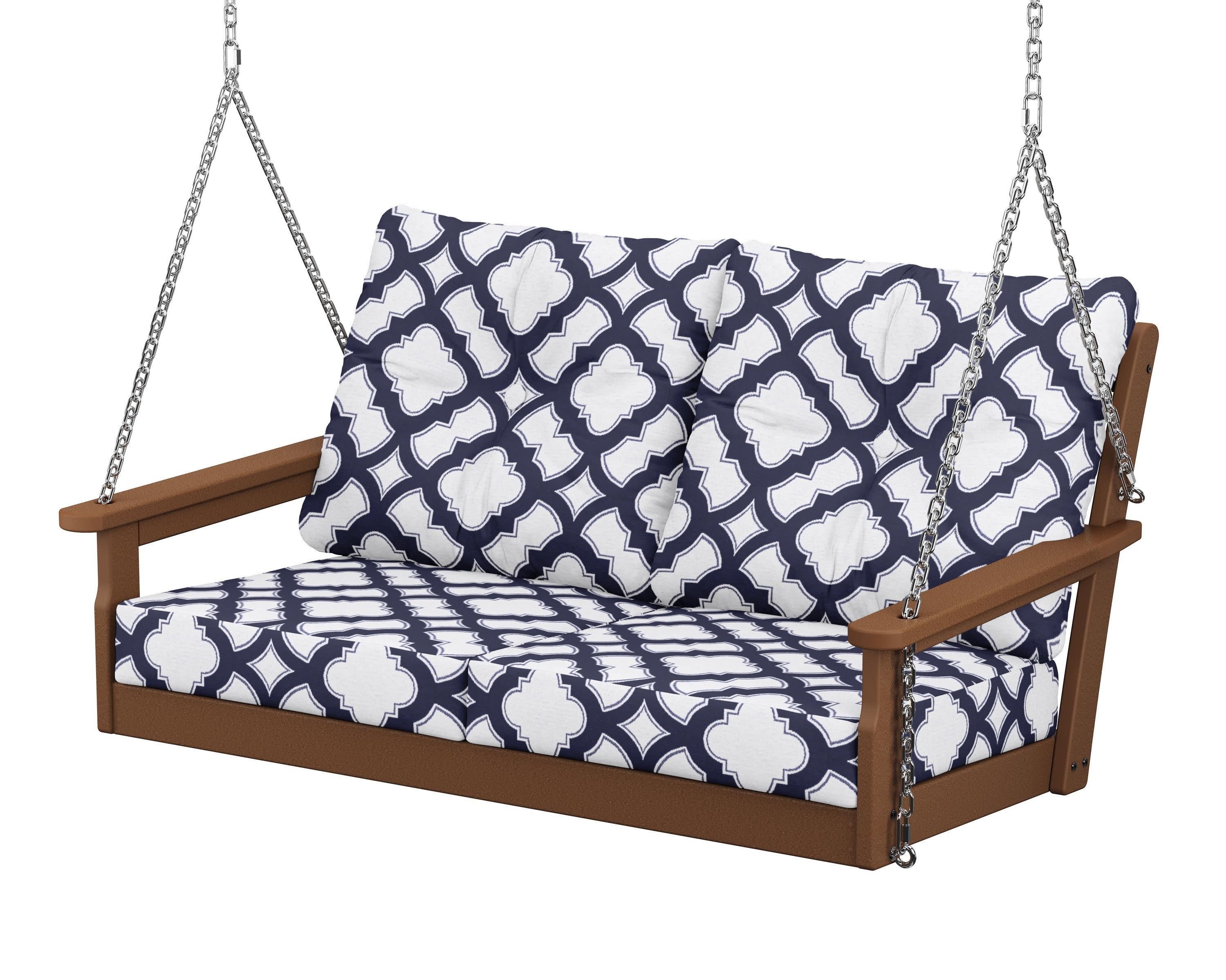 Vineyard Deep Seating Swing in Teak / Trellis Navy