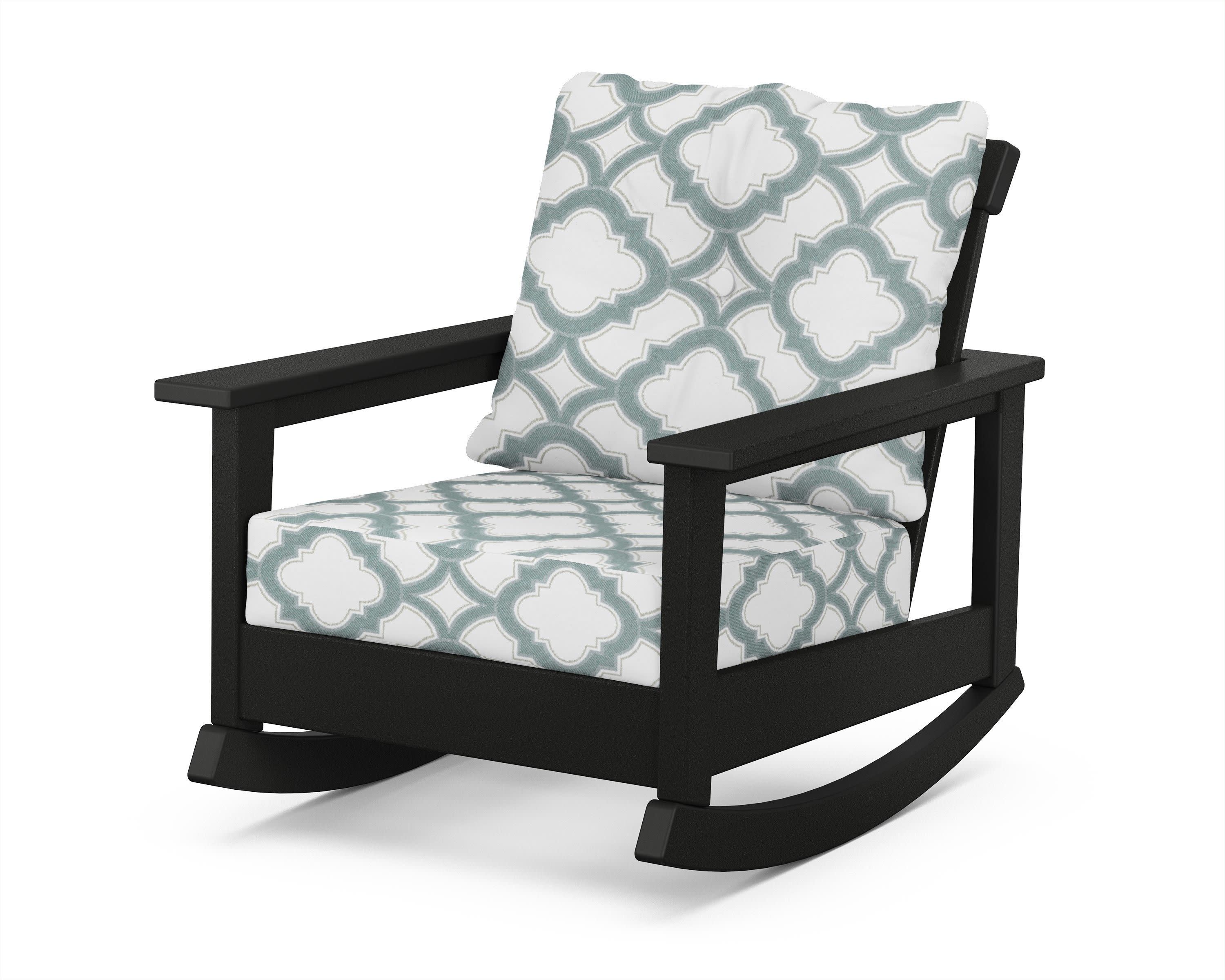 Prescott Deep Seating Rocking Chair in Black / Trellis Glacier Spa