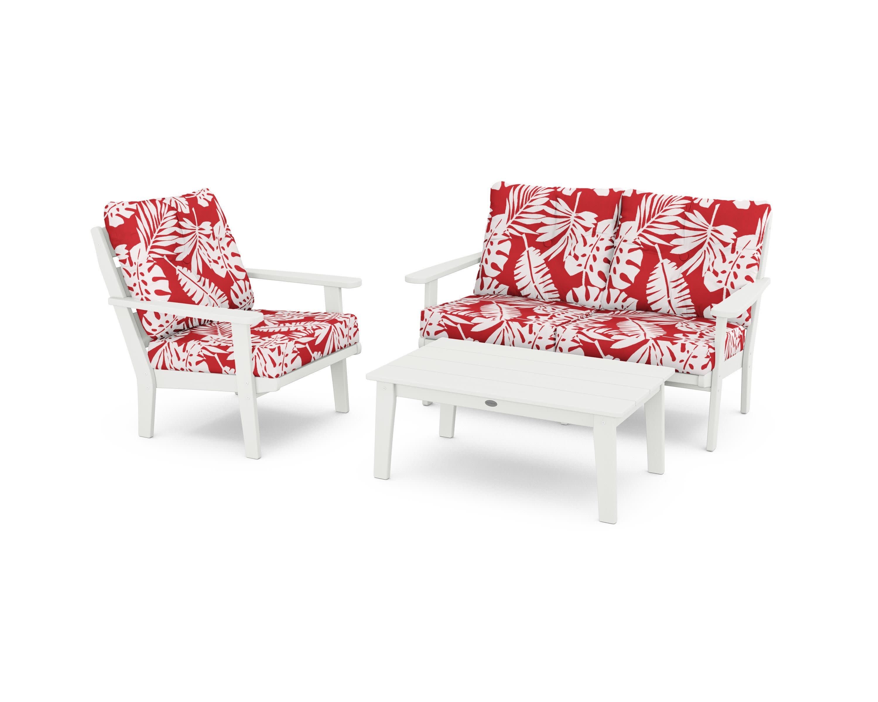 Lakeside 3-Piece Deep Seating Set in Vintage White / Leaf Crimson