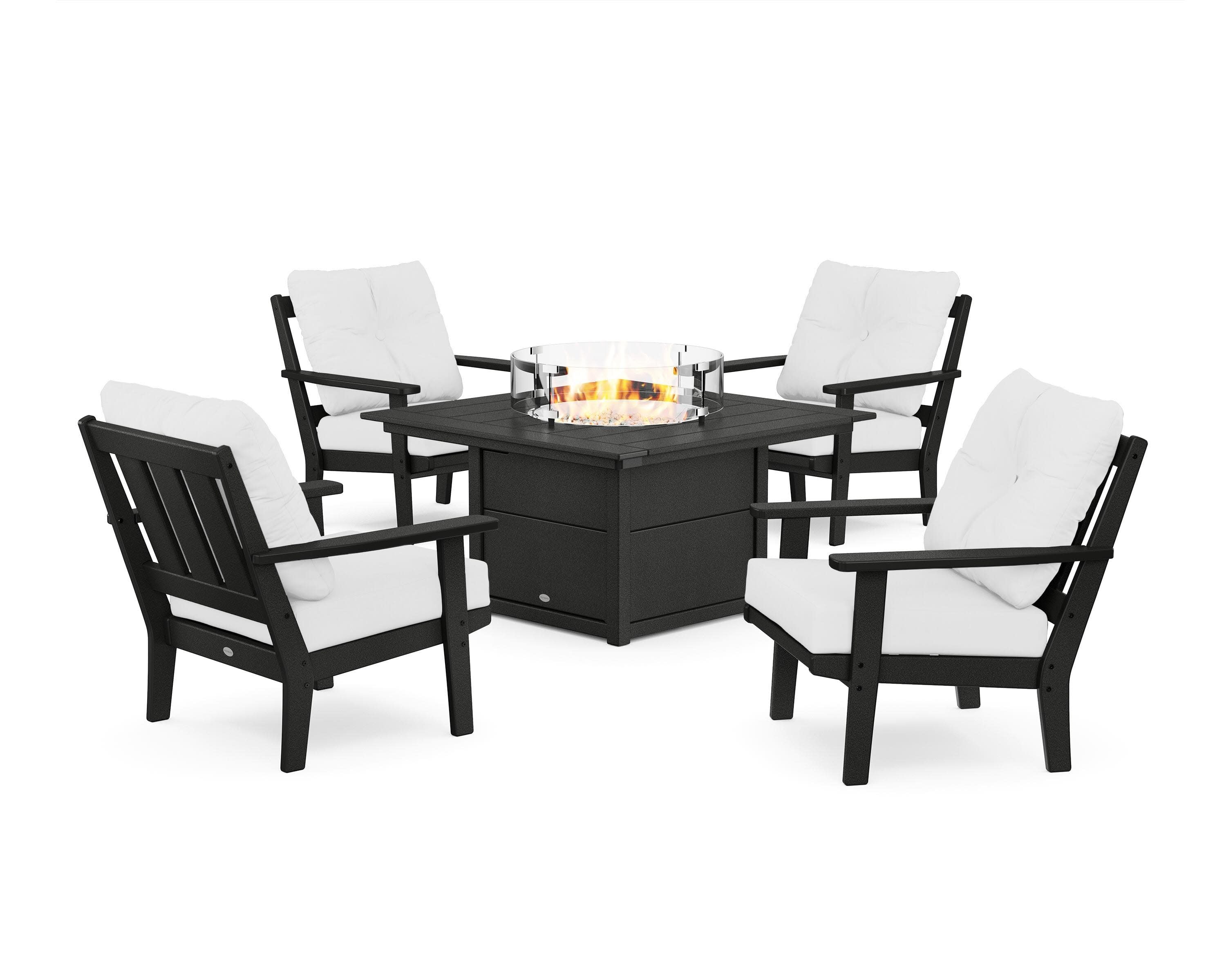 Oxford 5-Piece Deep Seating Set with Fire Pit Table in Black / Natural