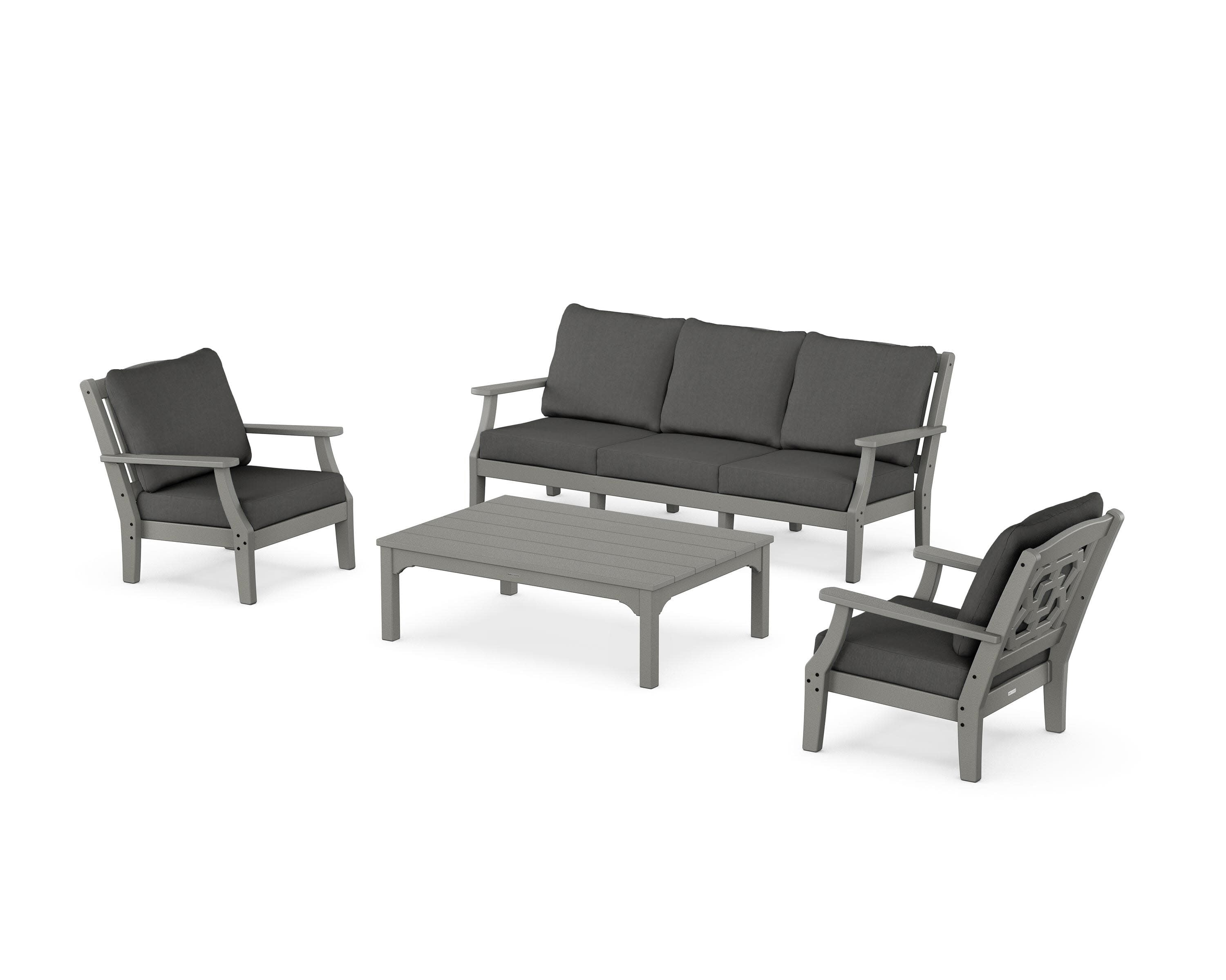 Chinoiserie 4-Piece Deep Seating Set with Sofa in Slate Grey / Spectrum Carbon