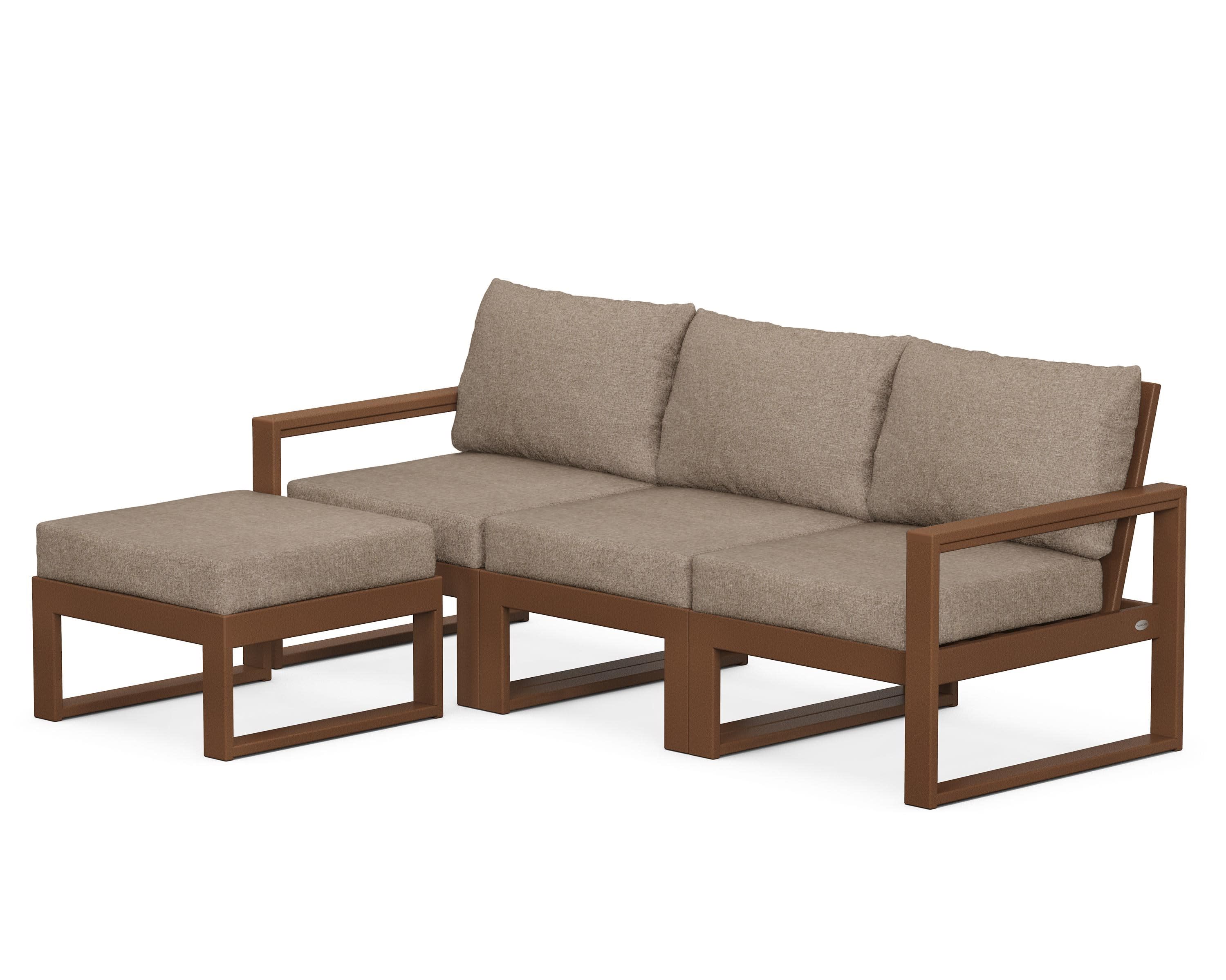 EDGE 4-Piece Modular Deep Seating Set with Ottoman in Teak / Spiced Burlap