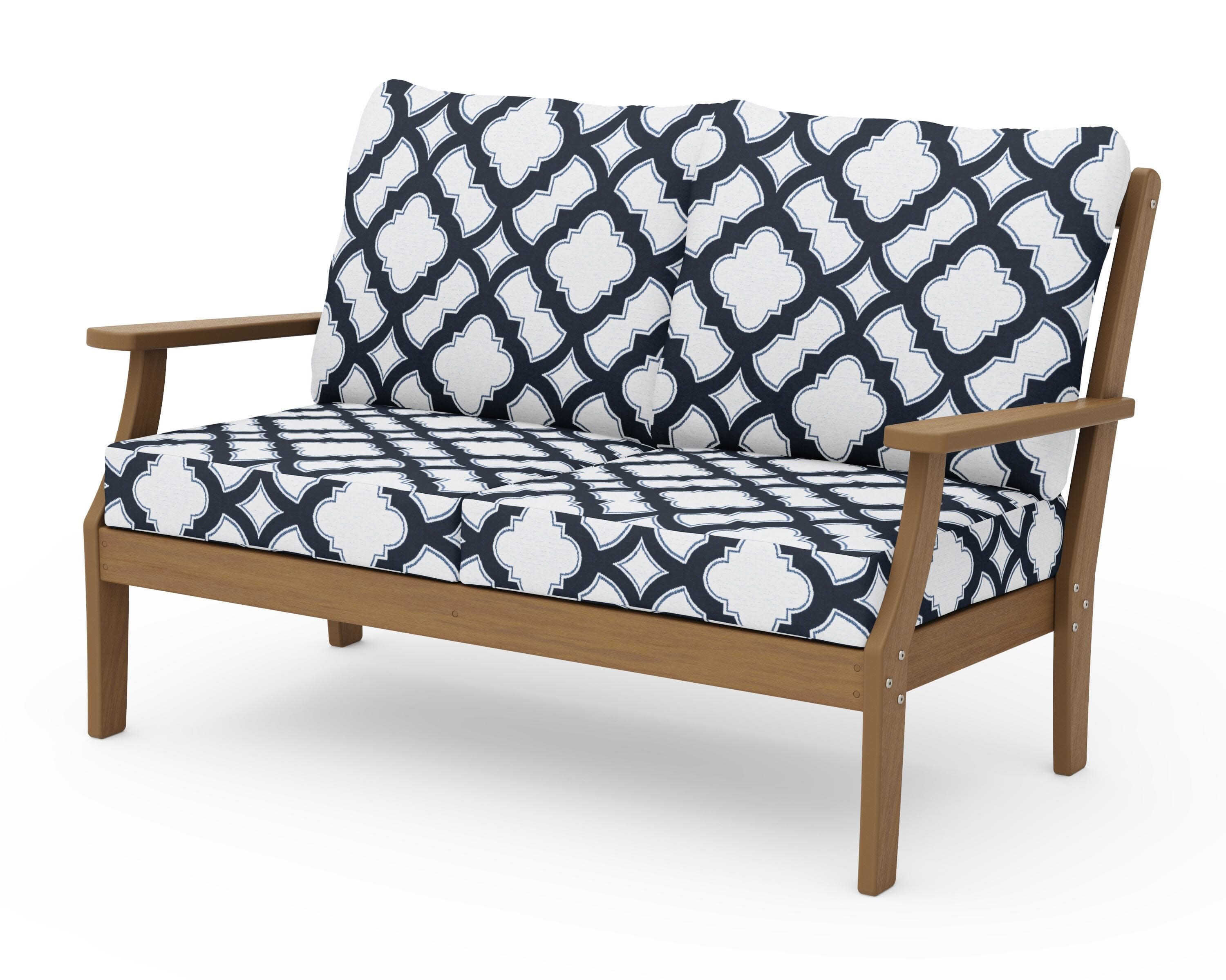 Braxton Deep Seating Loveseat in Natural / Trellis Marine Indigo