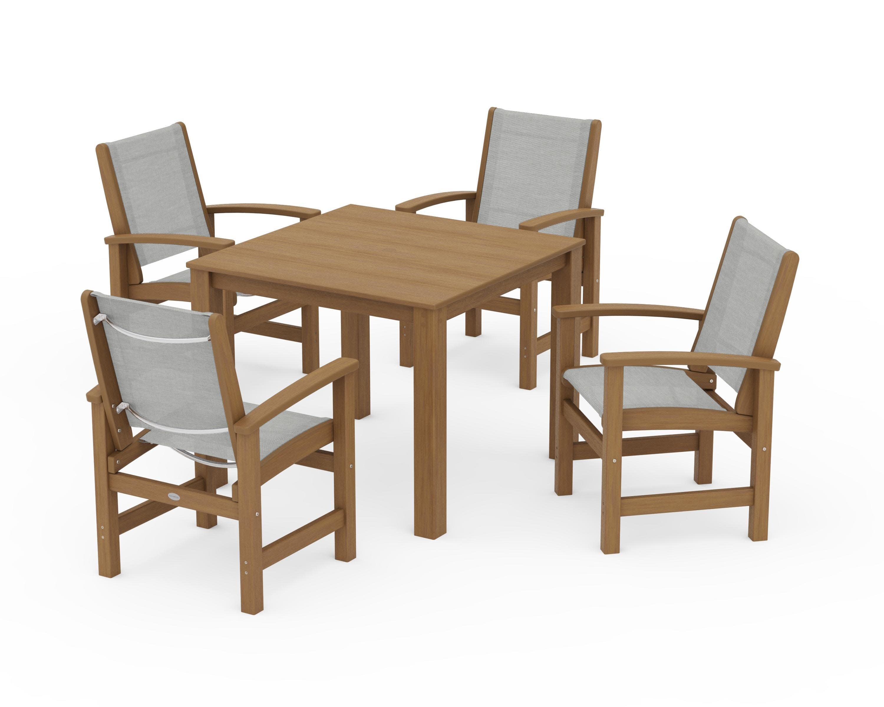 Coastal 5-Piece Parsons Dining Set in Natural / Metallic Sling