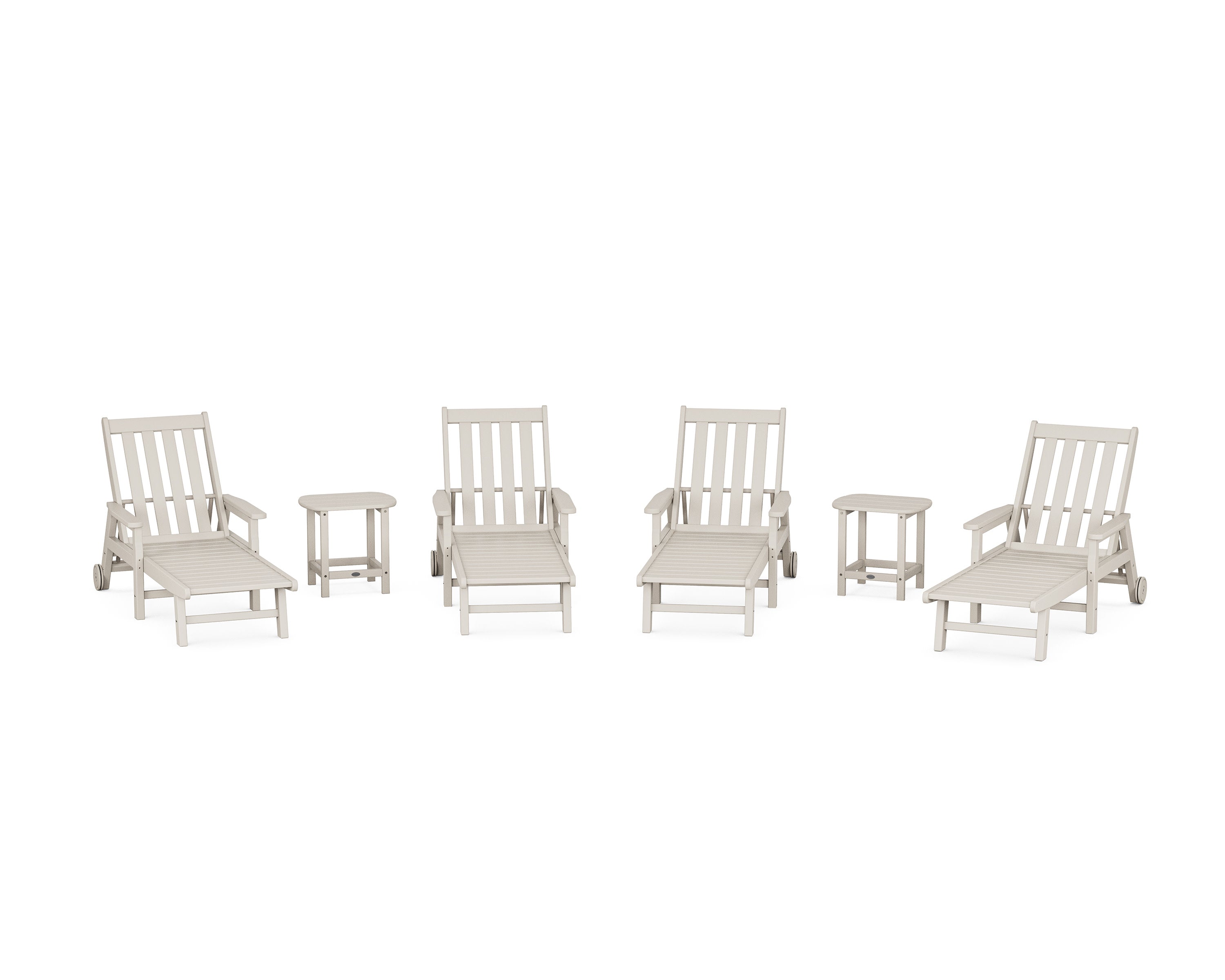 Vineyard 6-Piece Chaise with Arms and Wheels Set in Sand