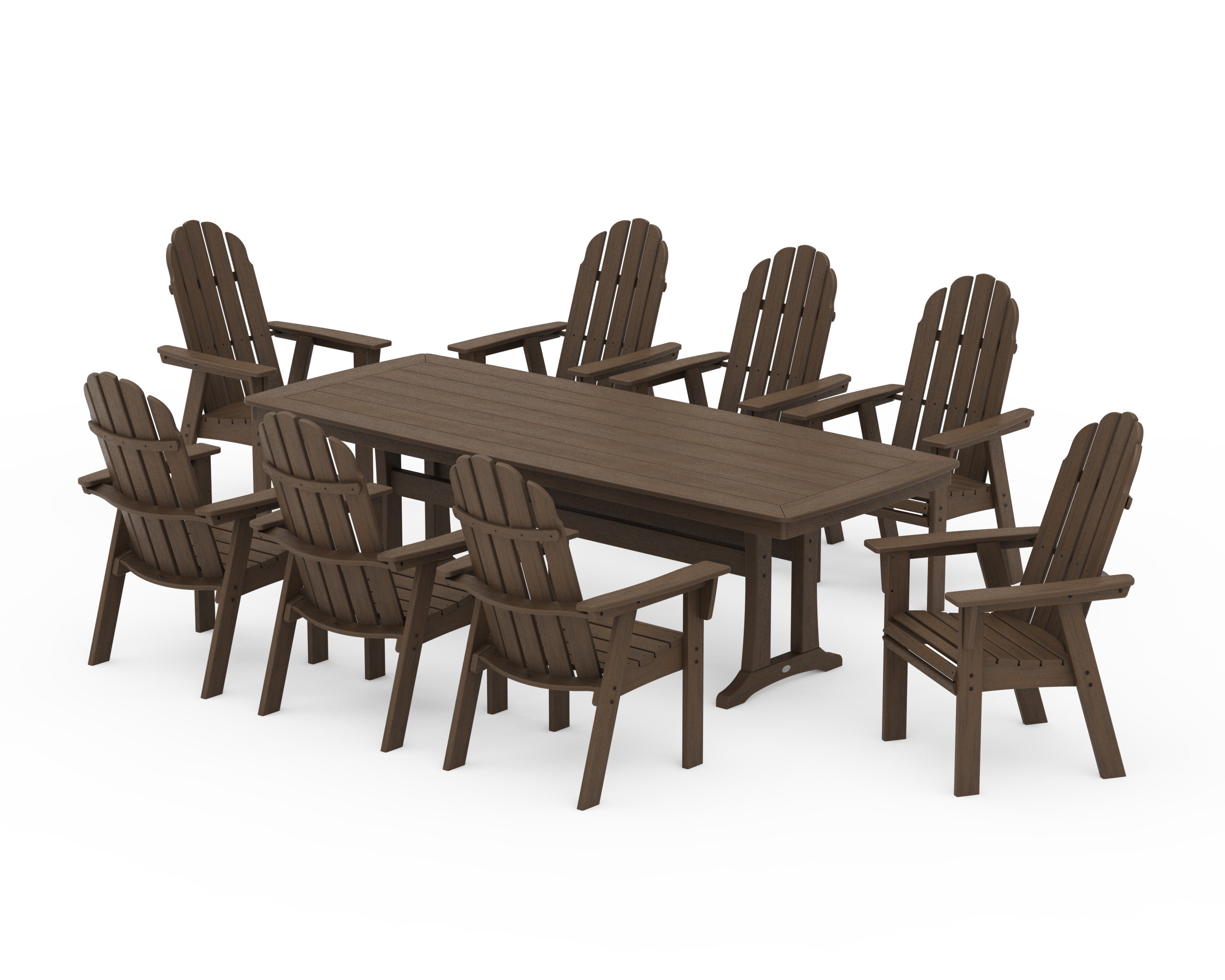 Vineyard Curveback Adirondack 9-Piece Dining Set with Trestle Legs in Kona