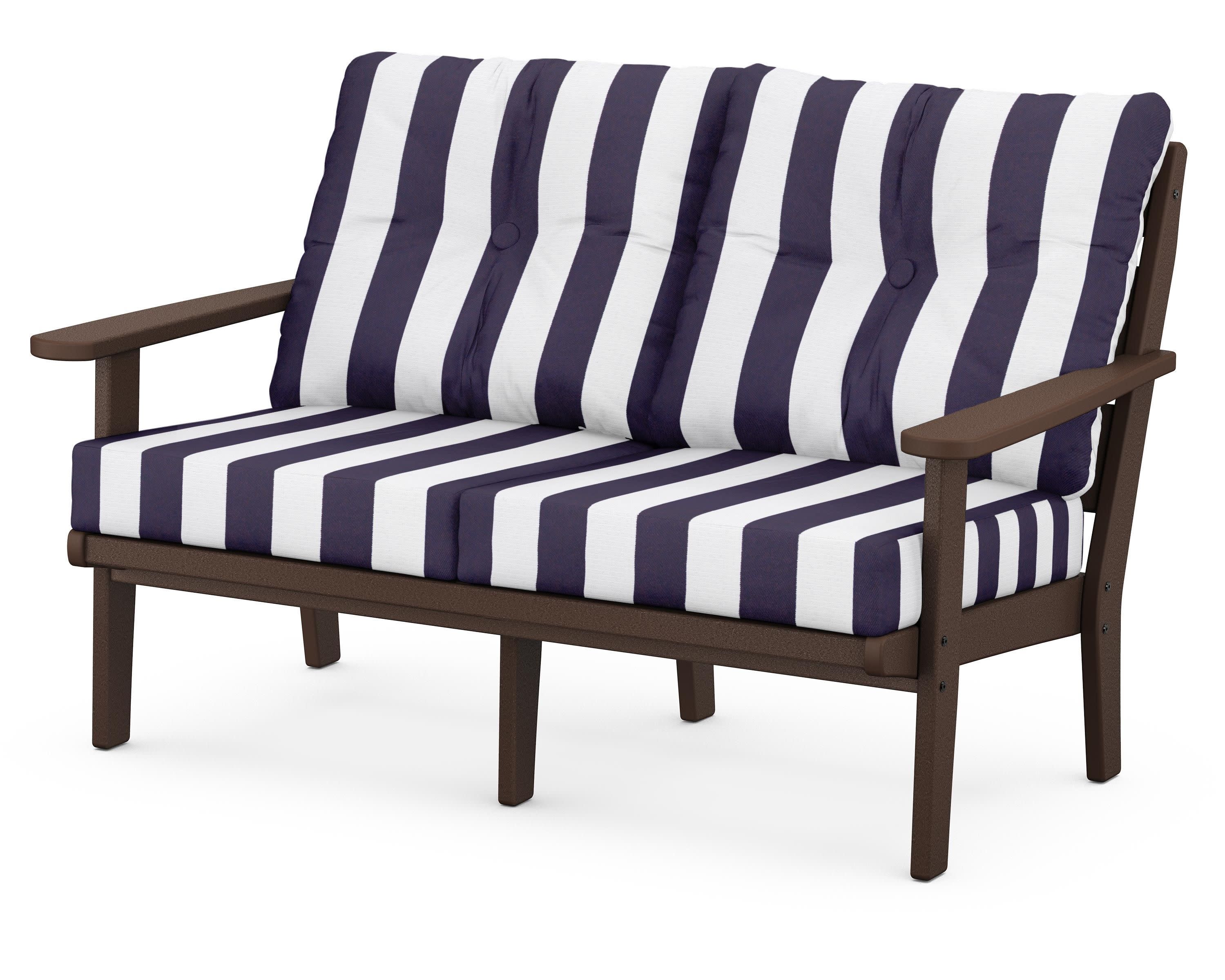 Lakeside Deep Seating Loveseat in Mahogany / Cabana Stripe Navy
