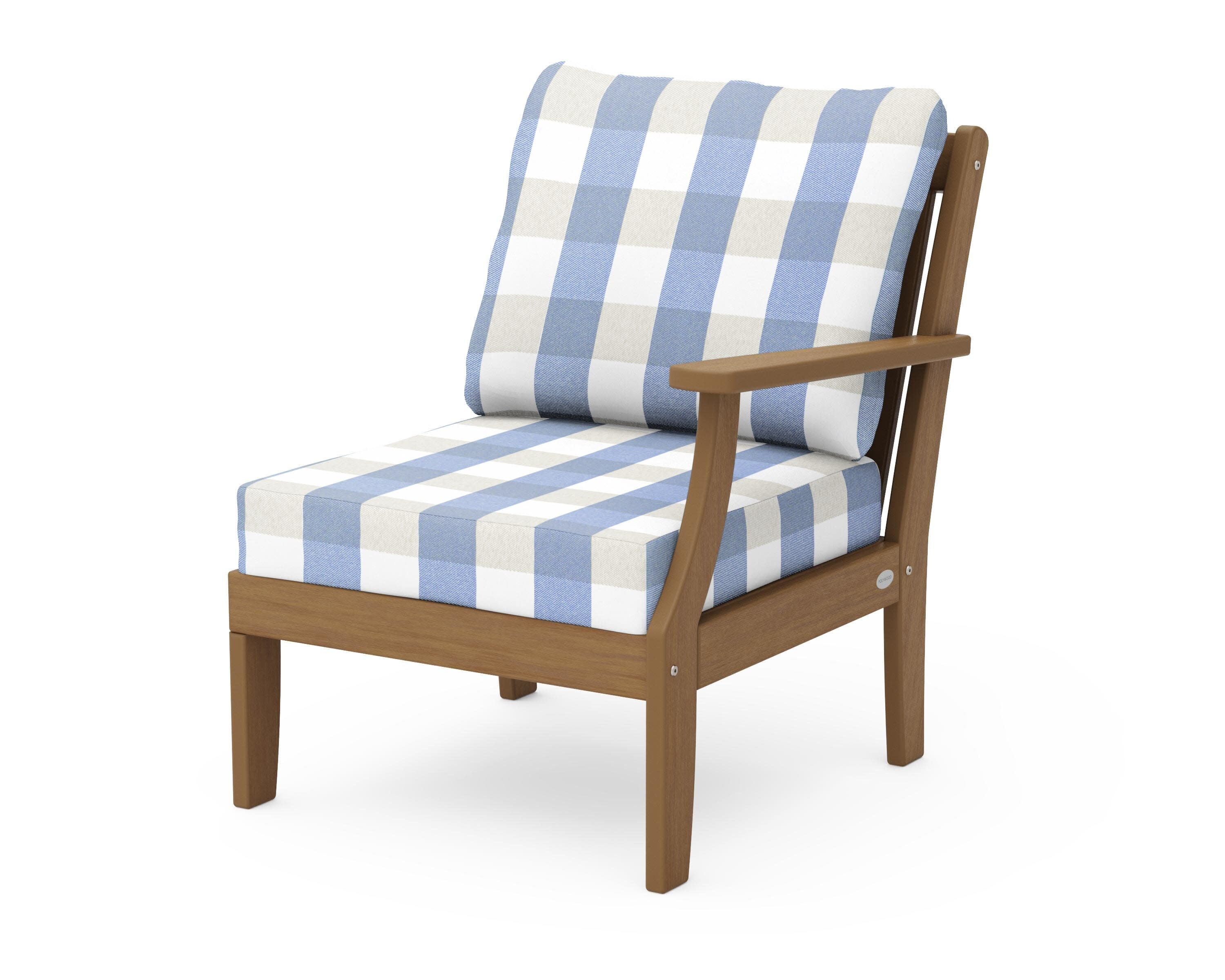 Braxton Modular Right Arm Chair in Natural / Buffalo Plaid Sky Blue