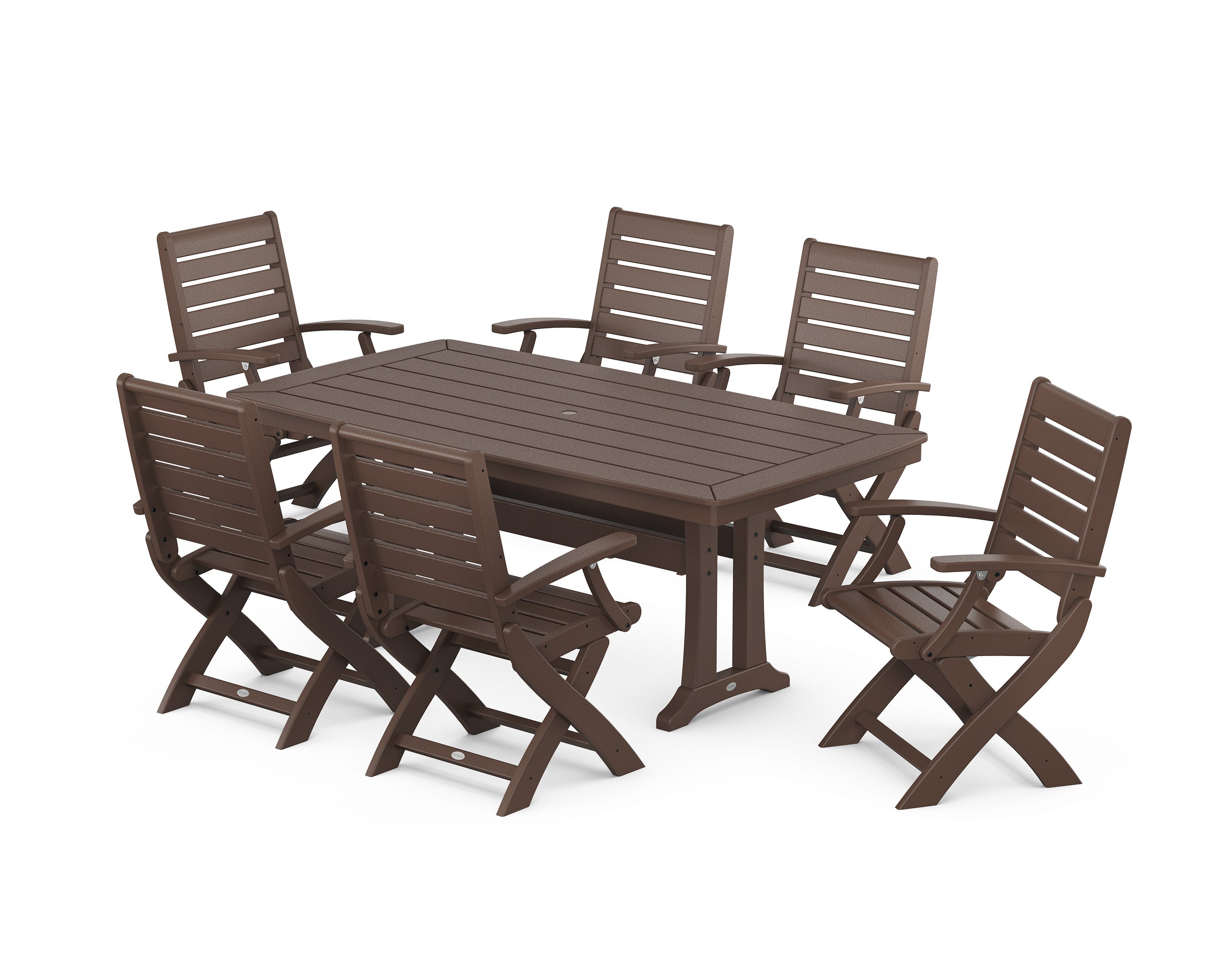 Signature Folding Chair 7-Piece Dining Set with Trestle Legs in Mahogany