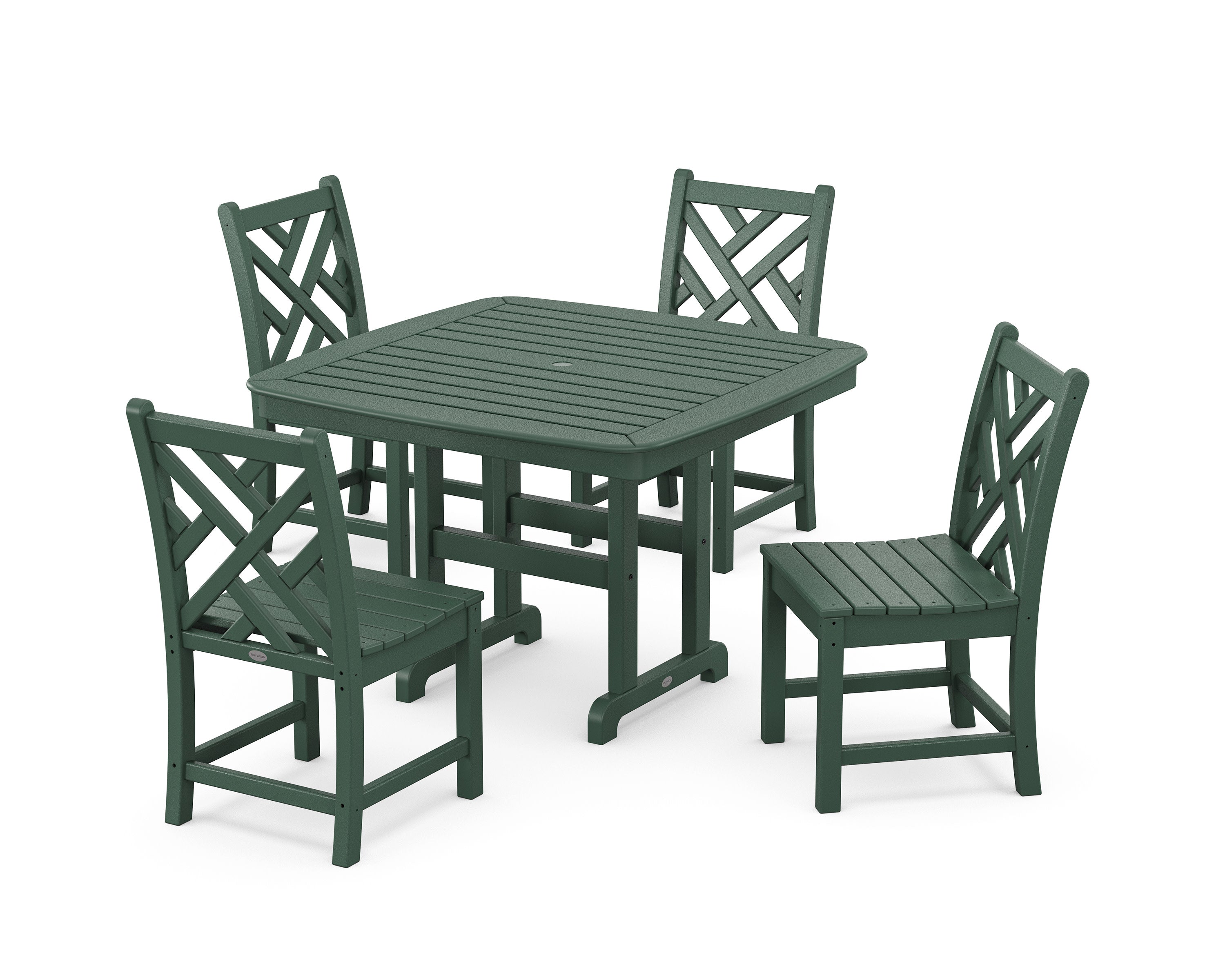 Chippendale Side Chair 5-Piece Dining Set with Trestle Legs in Green