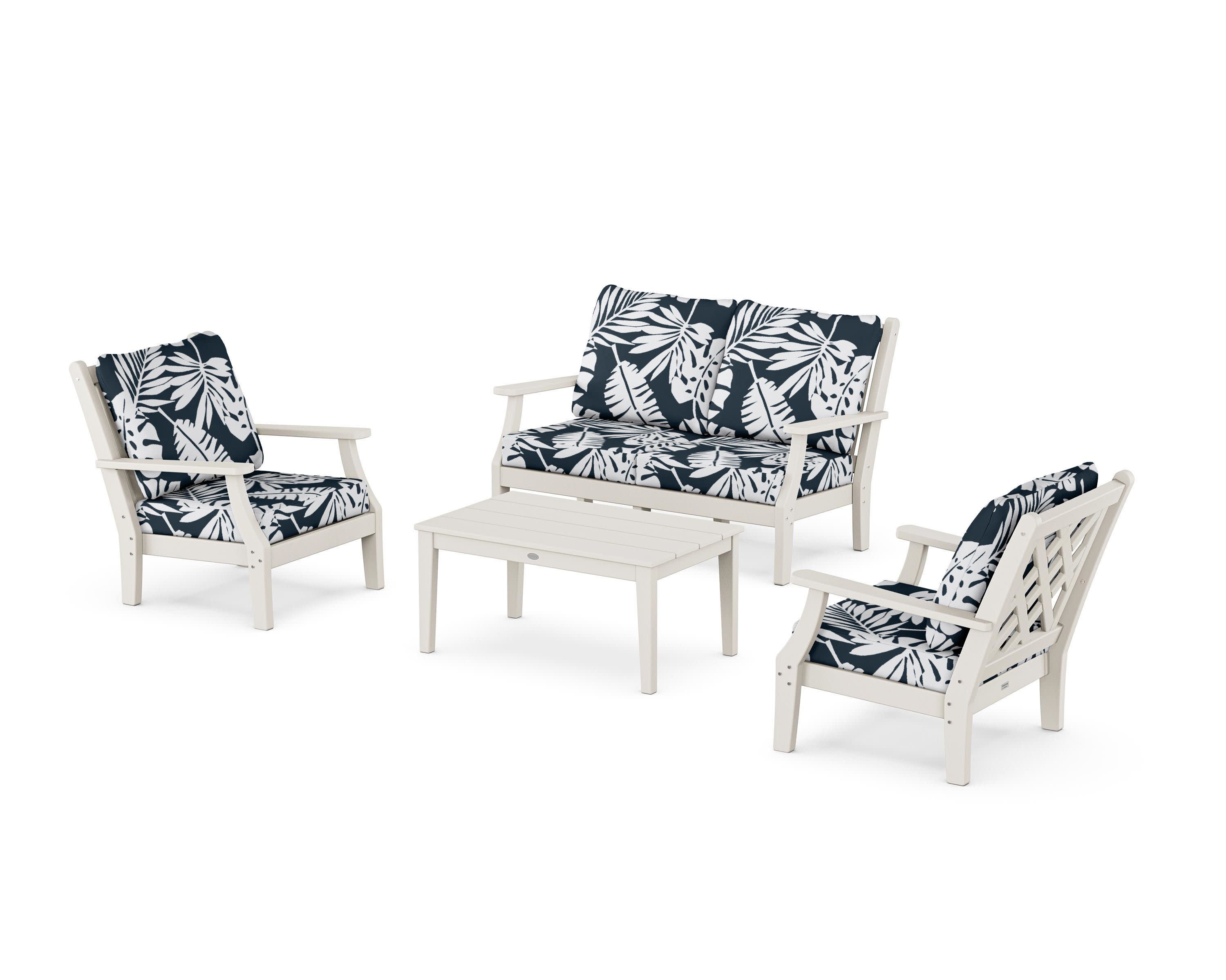 Wovendale 4-Piece Deep Seating Set with Loveseat in Sand / Leaf Marine Indigo