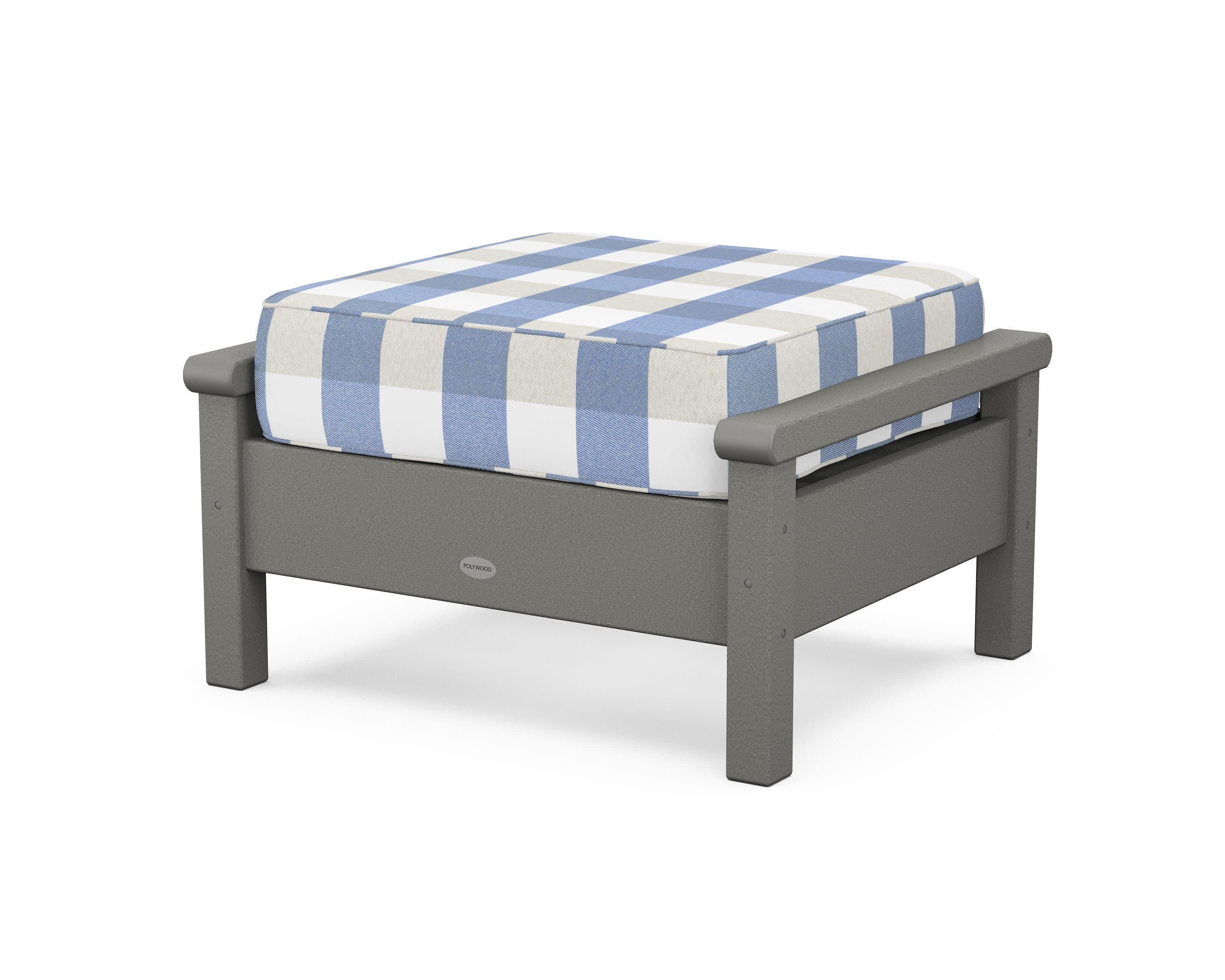 Harbour Deep Seating Ottoman in Slate Grey / Buffalo Plaid Sky Blue