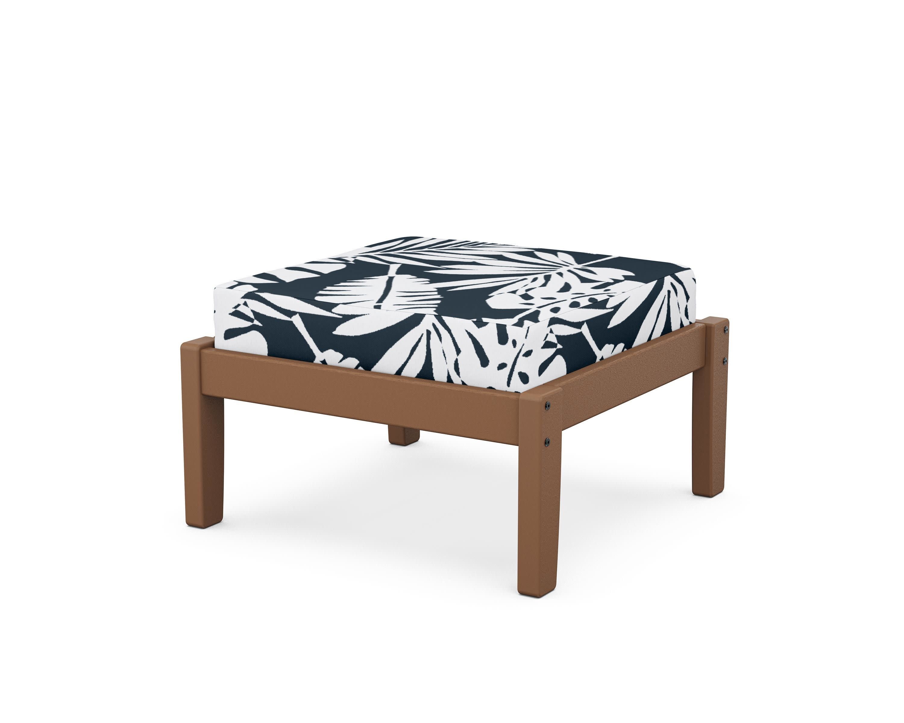 Deep Seating Ottoman in Teak / Leaf Marine Indigo