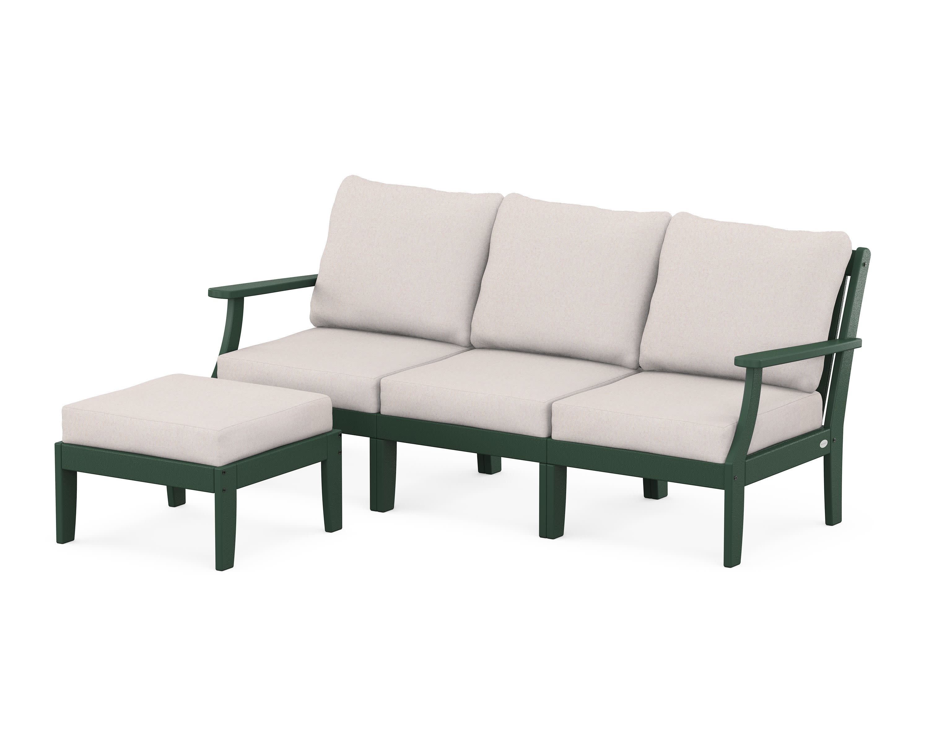 Braxton Modular 4-Piece Deep Seating Set with Ottoman in Green / Dune Burlap