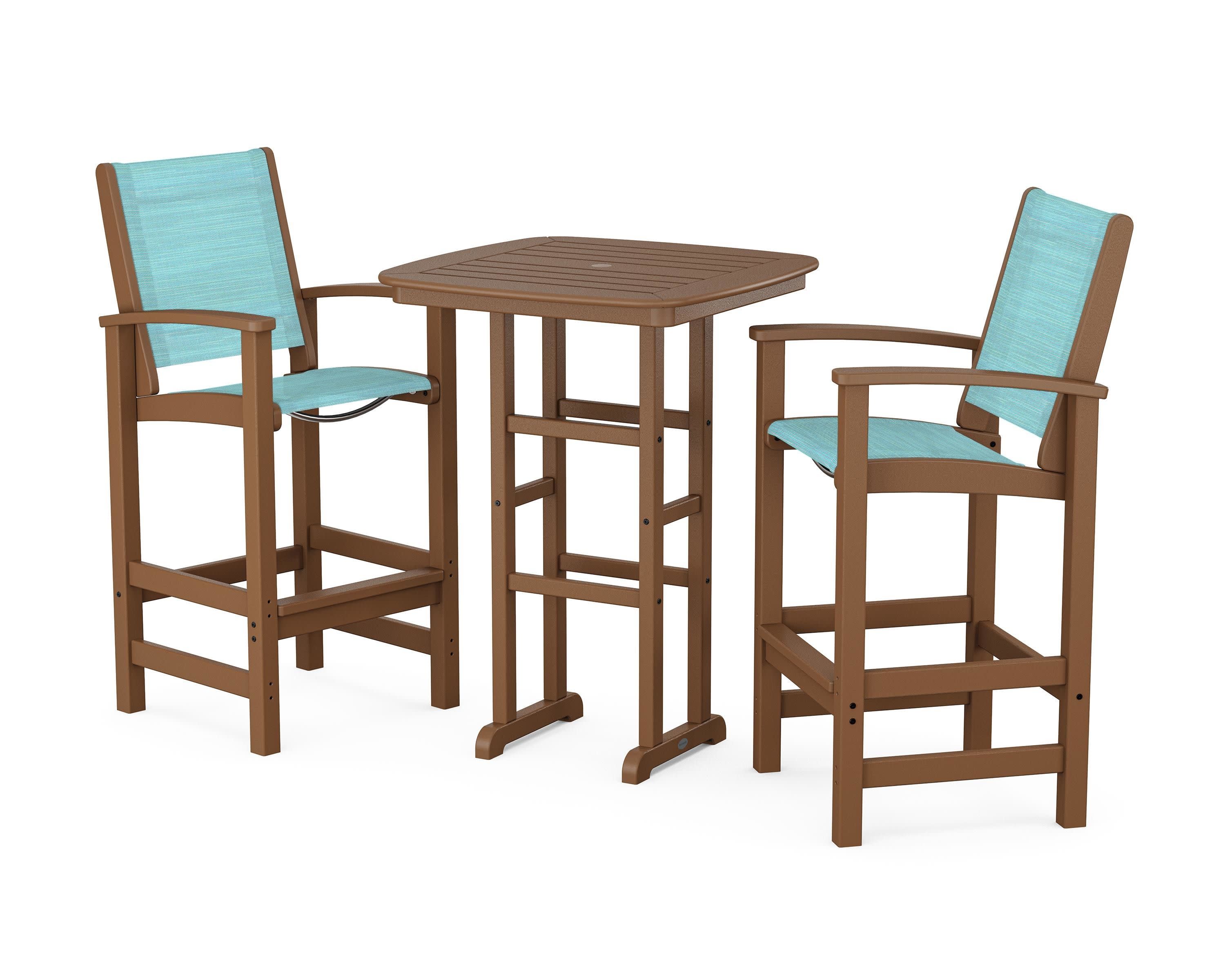 Coastal 3-Piece Bar Set in Teak / Dupioni Aquamarine Sling