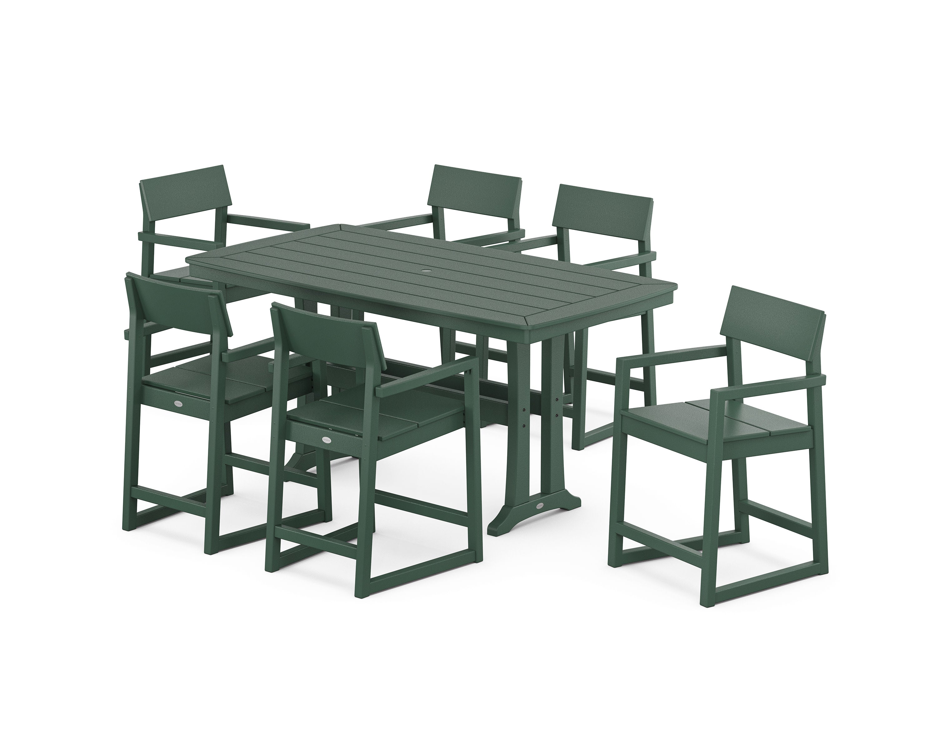 EDGE Arm Chair 7-Piece Counter Set with Trestle Legs in Green