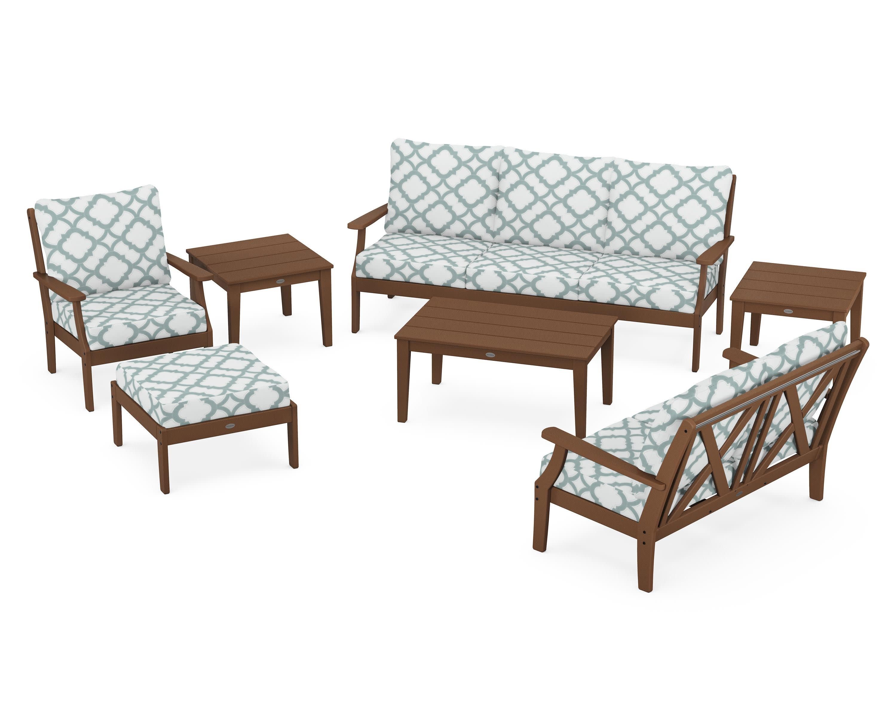 Braxton 7-Piece Deep Seating Set in Teak / Trellis Glacier Spa