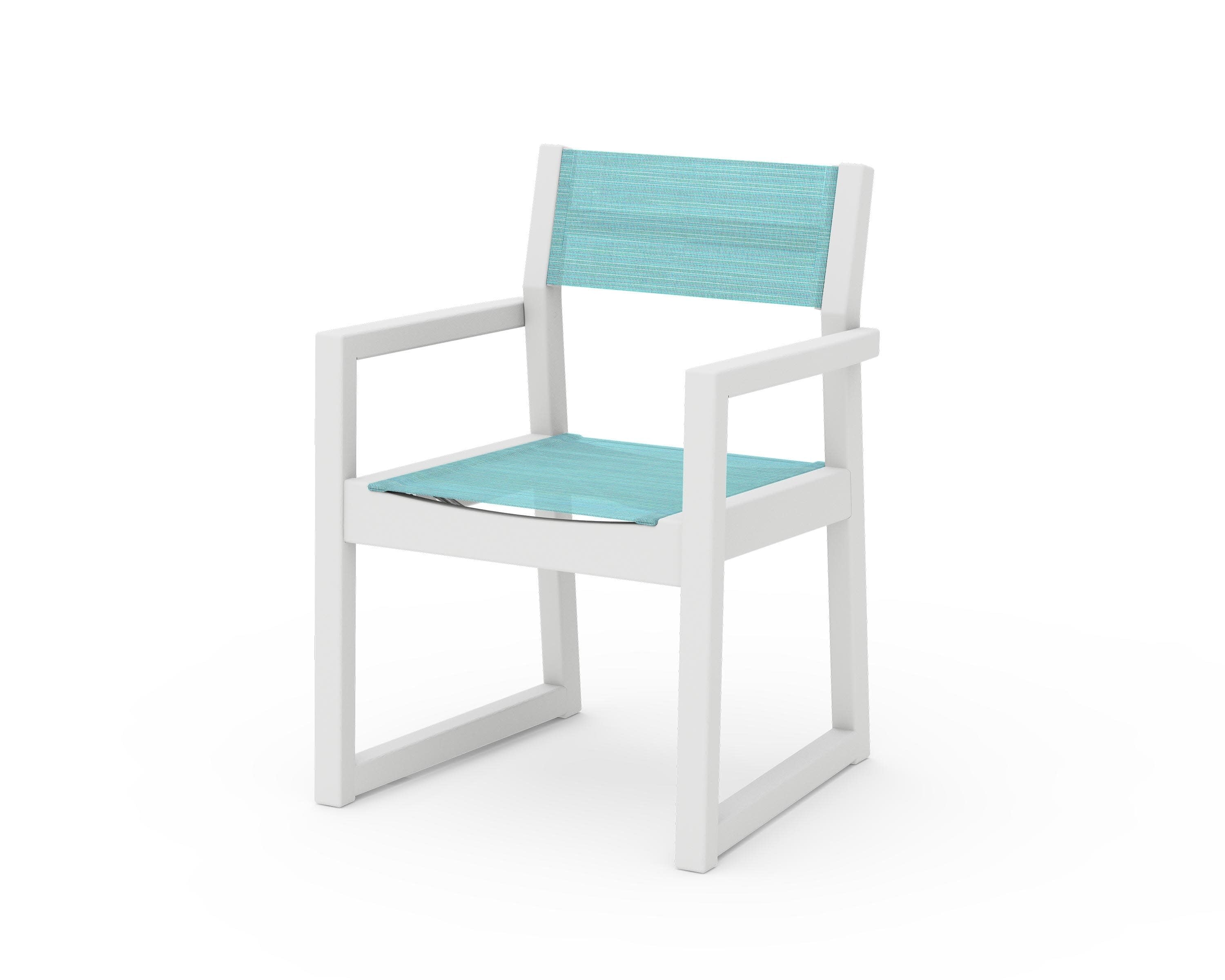 EDGE Sling Dining Arm Chair in White / Dupioni Aquamarine Sling