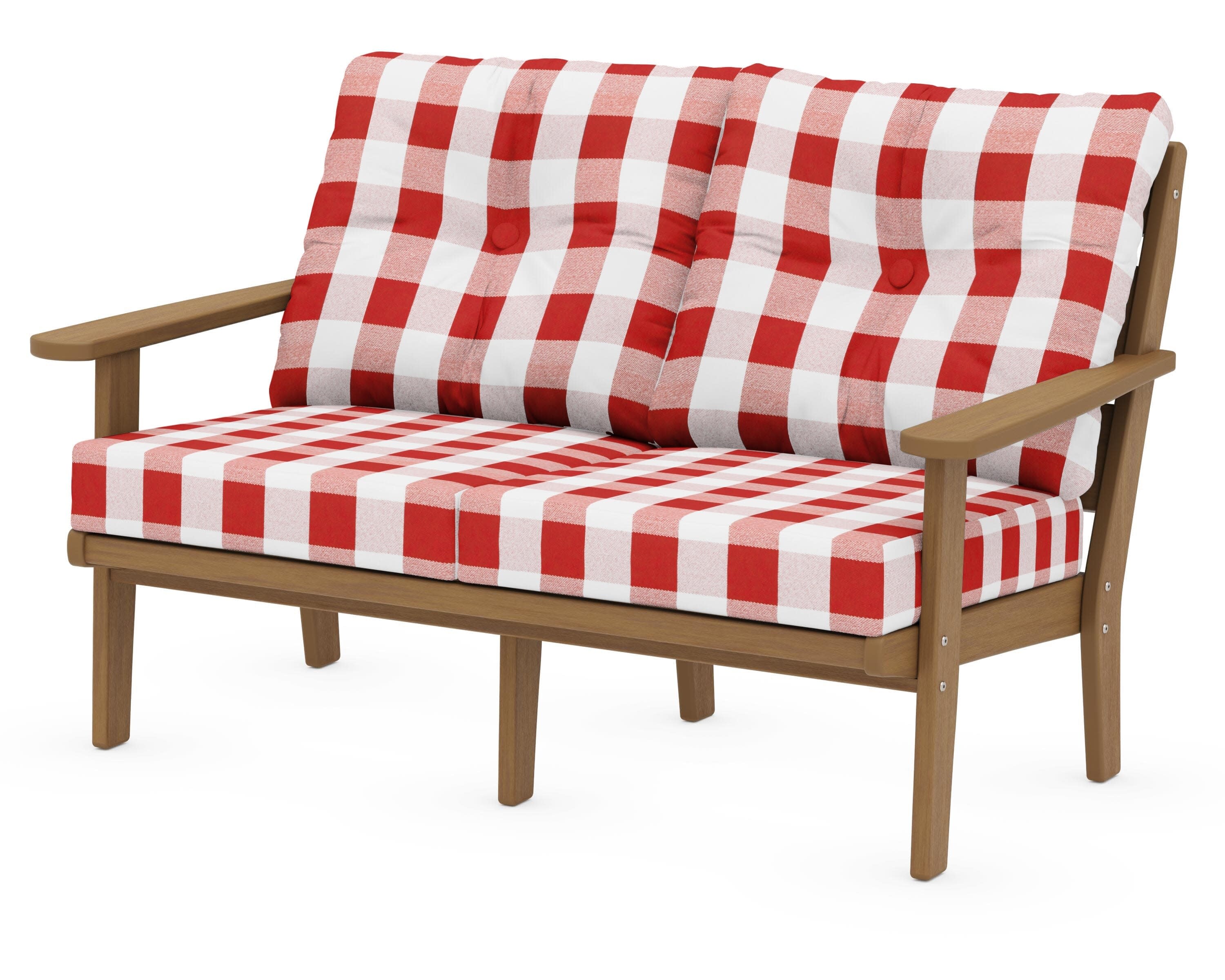 Lakeside Deep Seating Loveseat in Natural / Buffalo Plaid Crimson