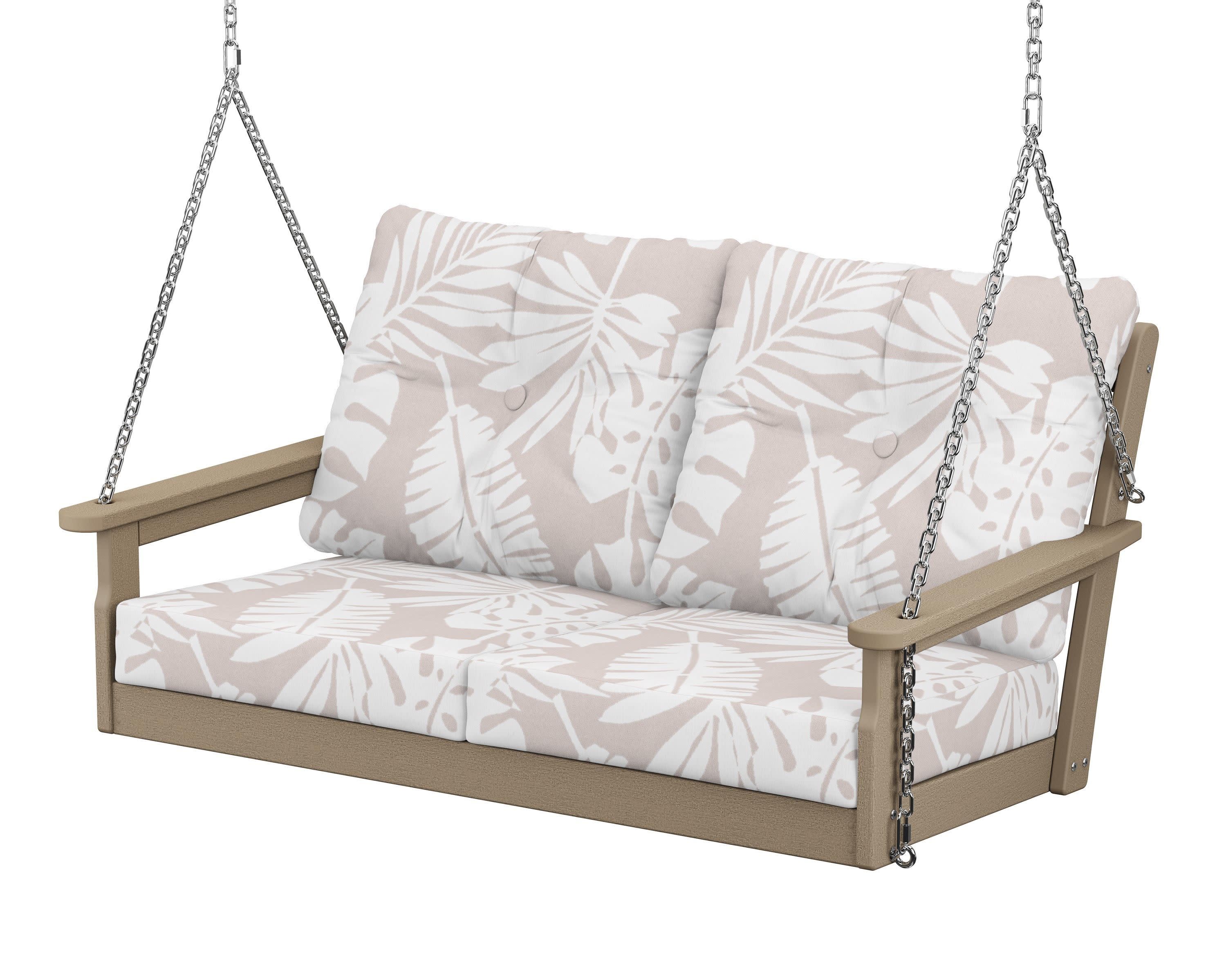 Vineyard Deep Seating Swing in Vintage Sahara / Leaf Dune Burlap