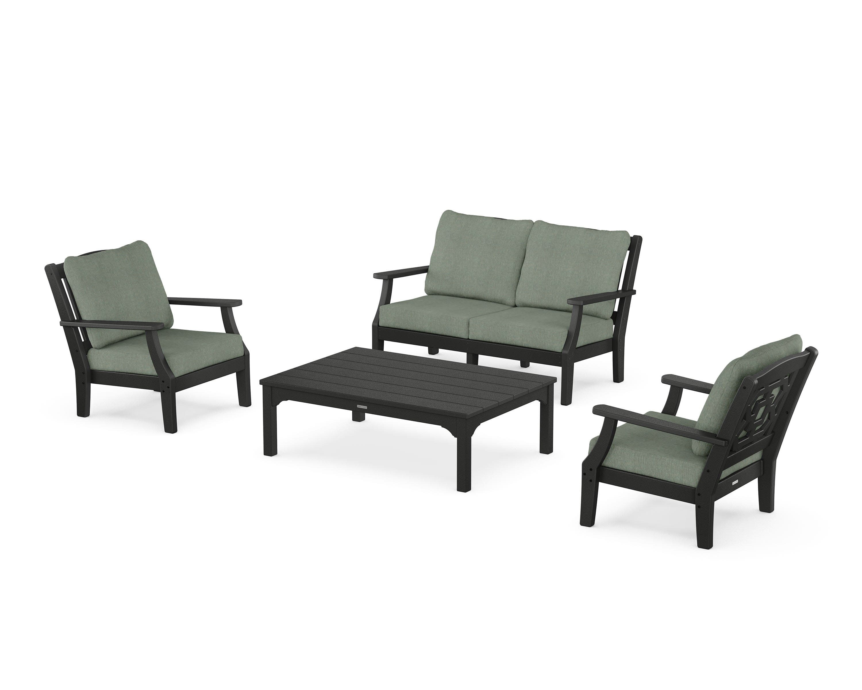Chinoiserie 4-Piece Deep Seating Set with Loveseat in Black / Cast Sage