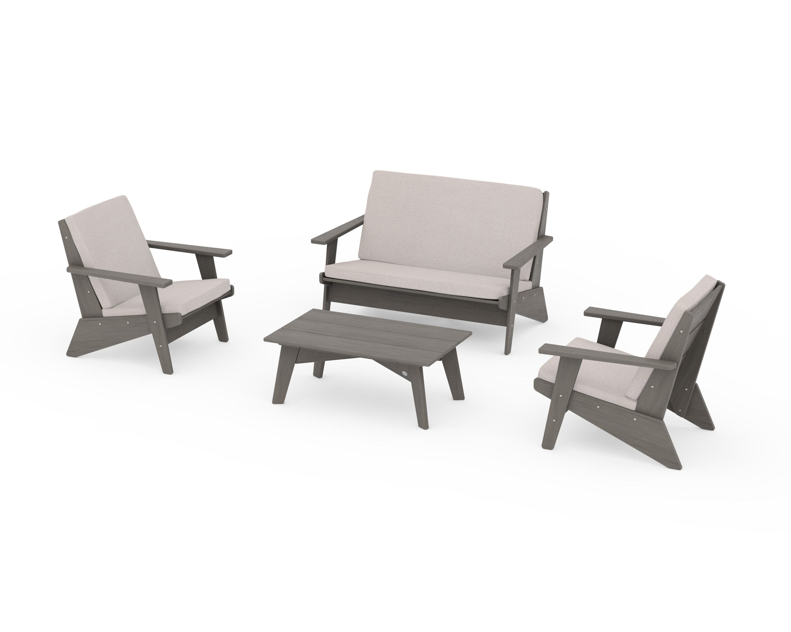 Riviera Modern Lounge 4-Piece Set in Driftwood / Dune Burlap