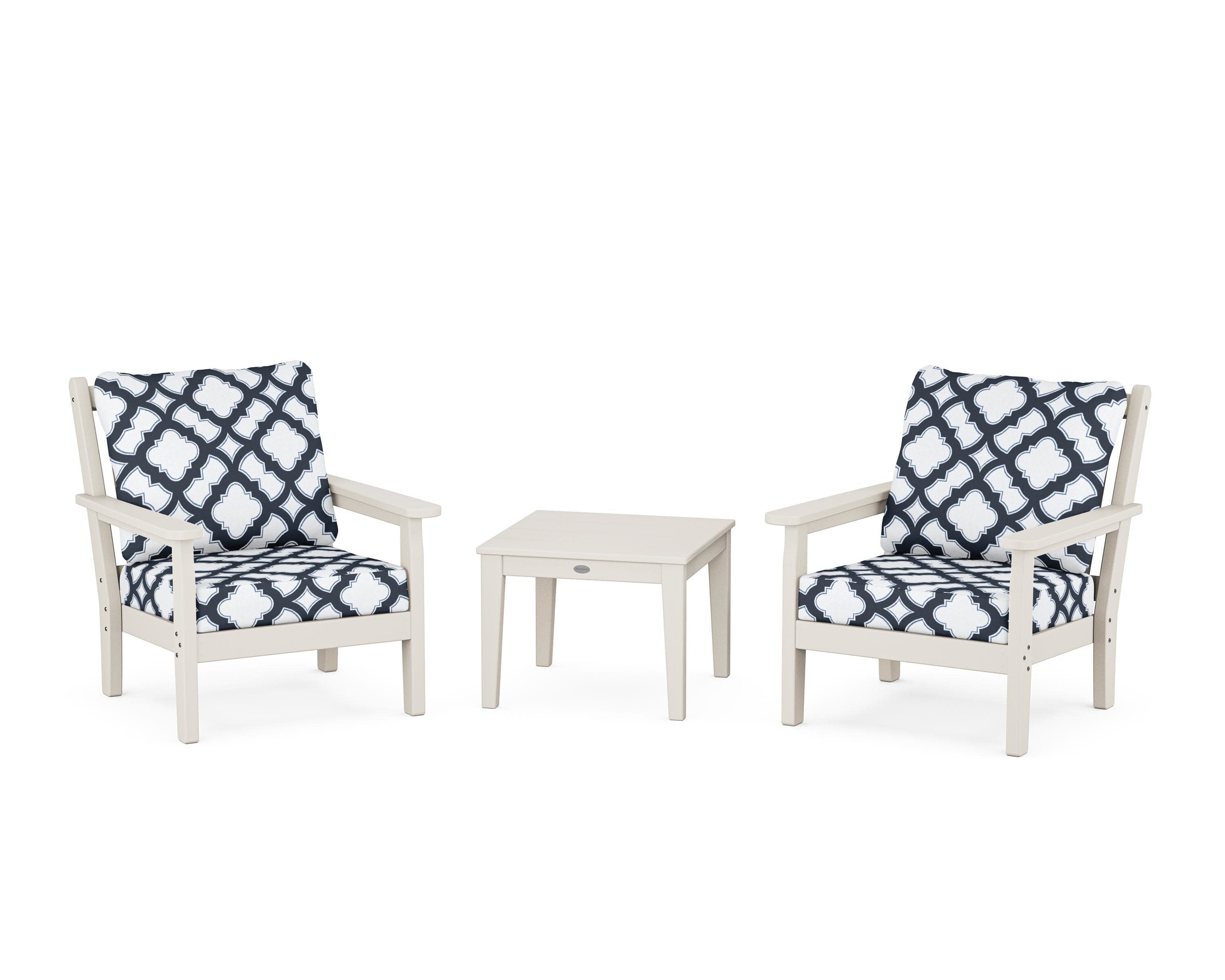 Chippendale 3-Piece Deep Seating Set in Sand / Trellis Marine Indigo