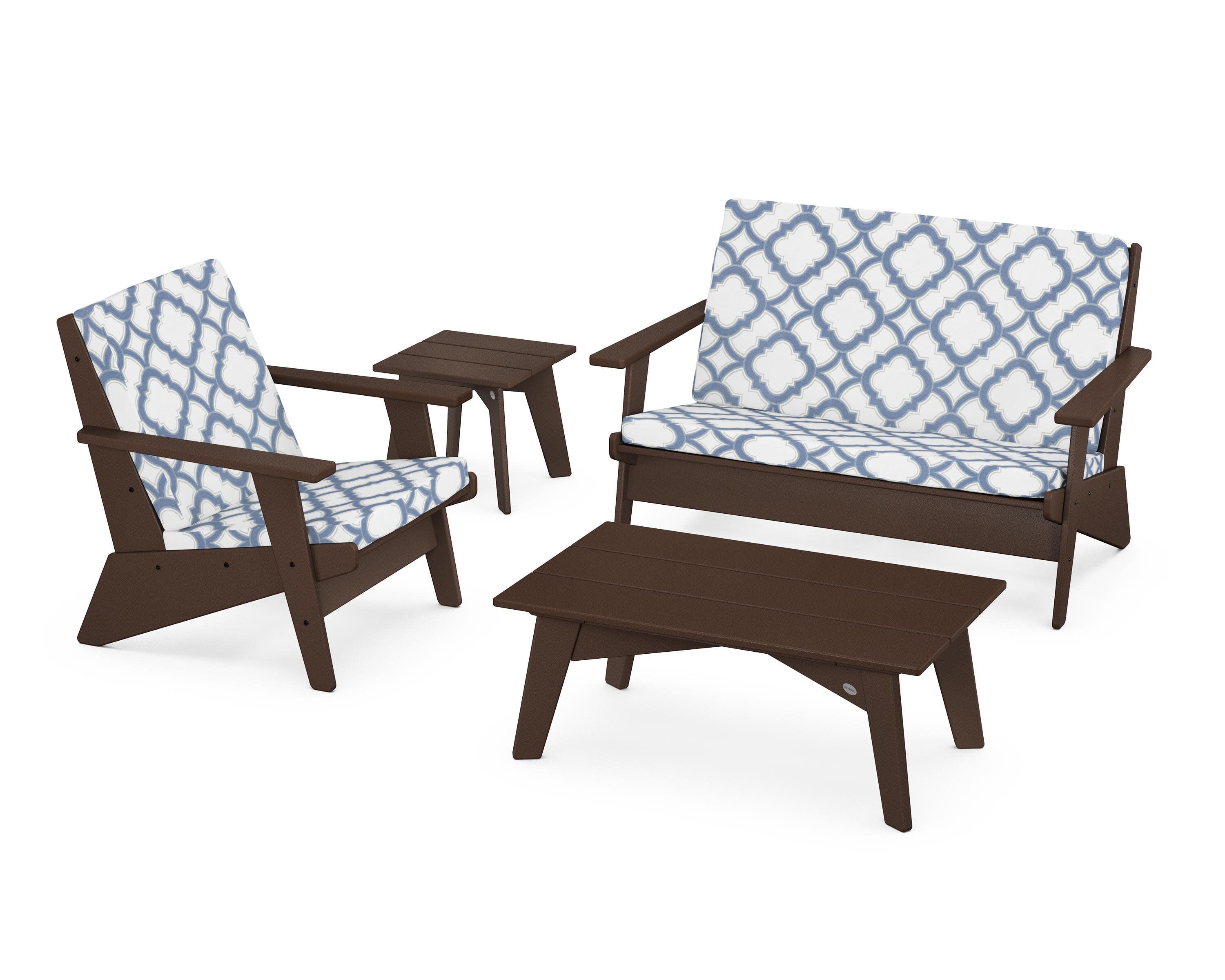 Riviera Modern Lounge 4-Piece Set in Mahogany / Trellis Sky Blue