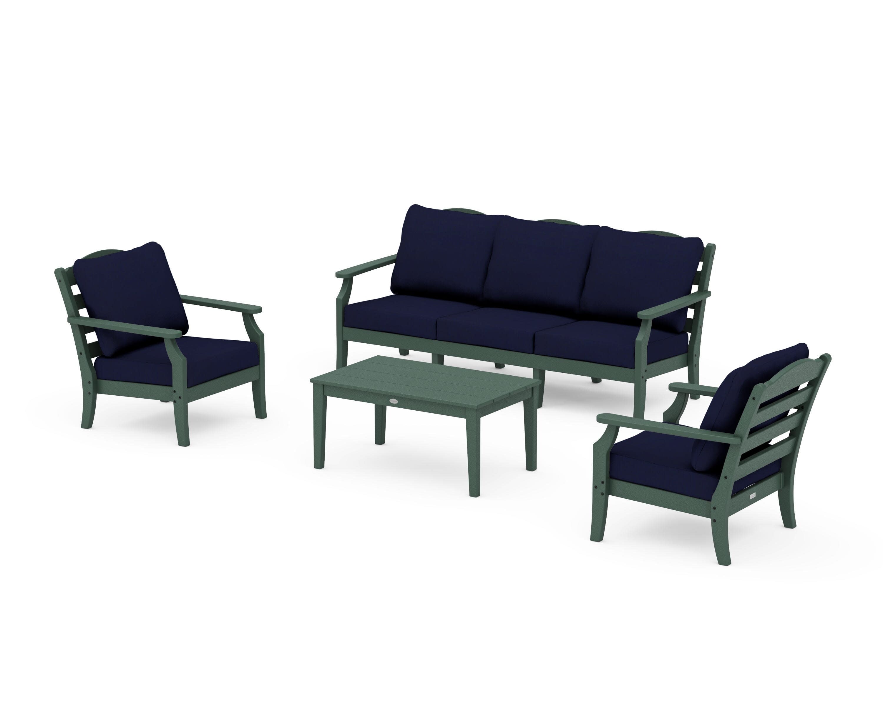Savannah 4-Piece Deep Seating Set with Sofa in Green / Navy