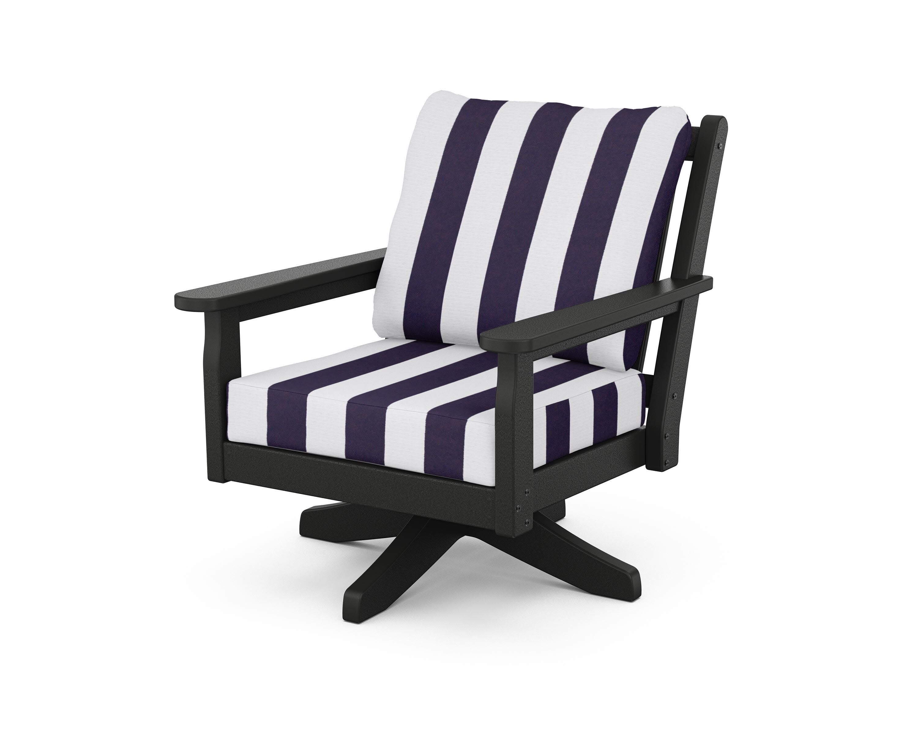 Chippendale Deep Seating Swivel Chair in Black / Cabana Stripe Navy