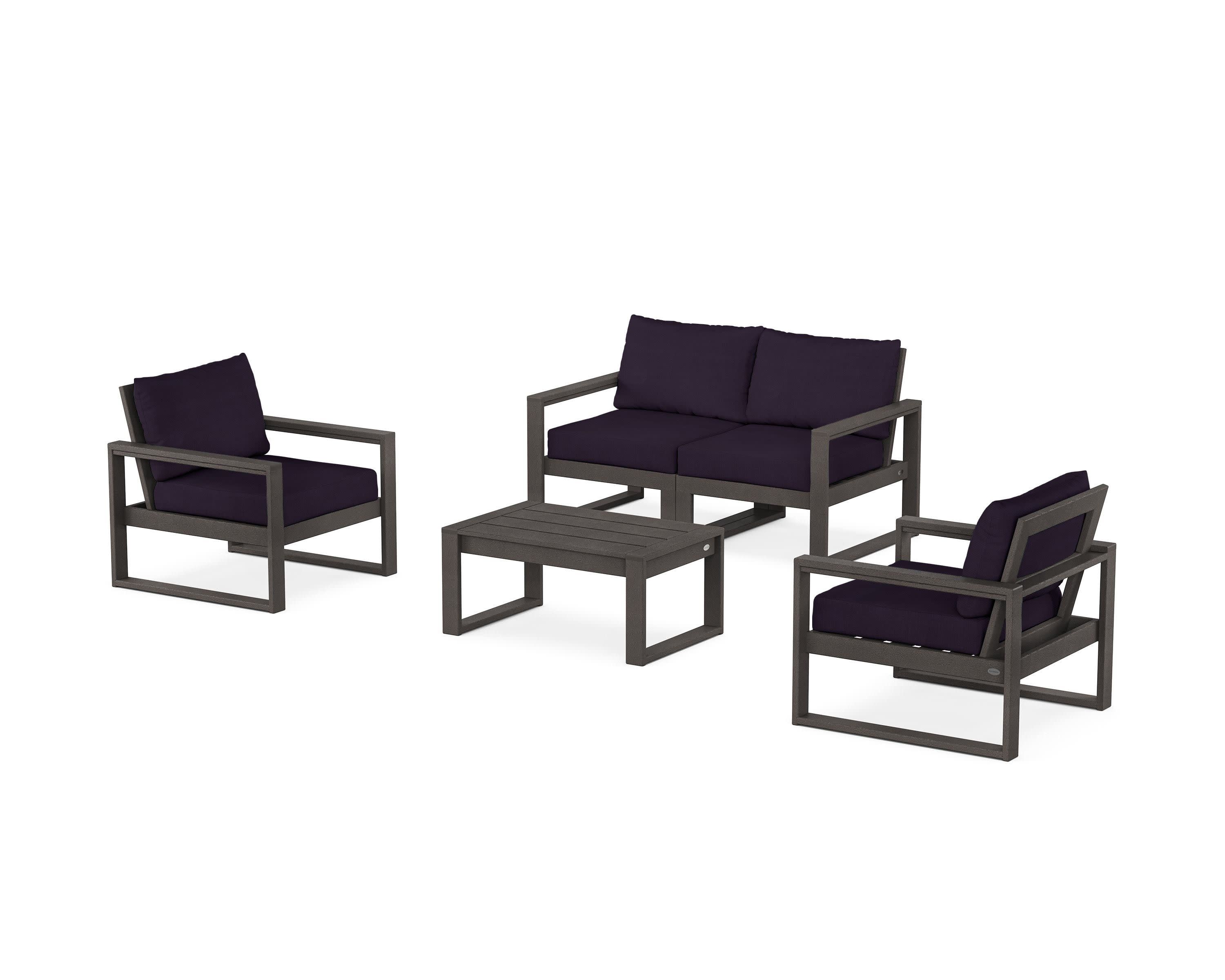 EDGE Sectional 4-Piece Deep Seating Set with Loveseat in Vintage Coffee / Navy Linen