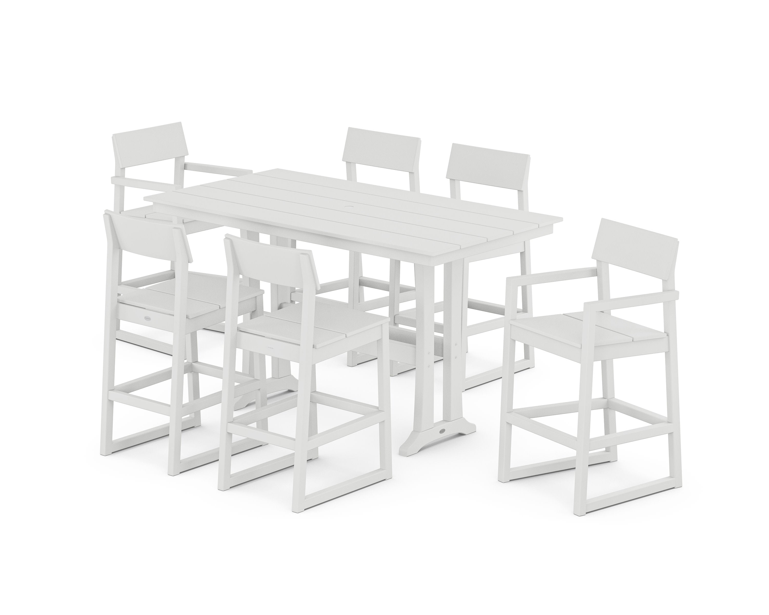 EDGE 7-Piece Farmhouse Bar Set with Trestle Legs in White