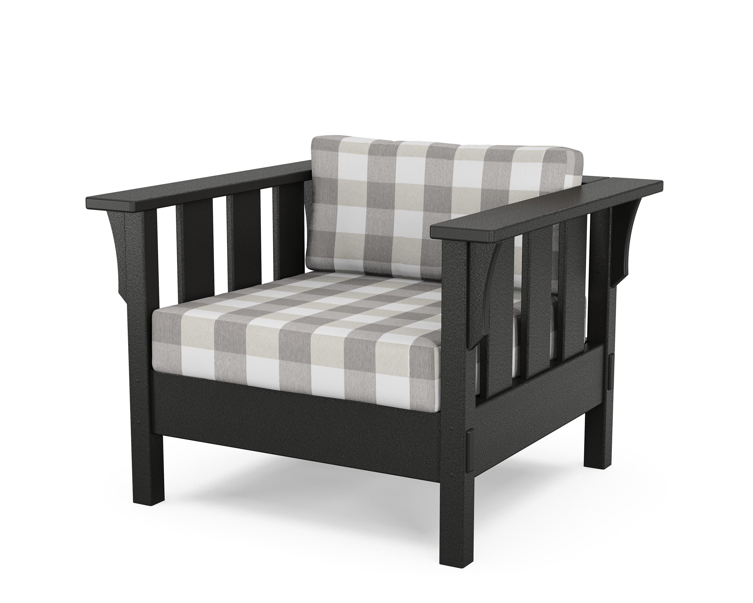 Acadia Deep Seating Chair in Black / Buffalo Plaid Grey Mist