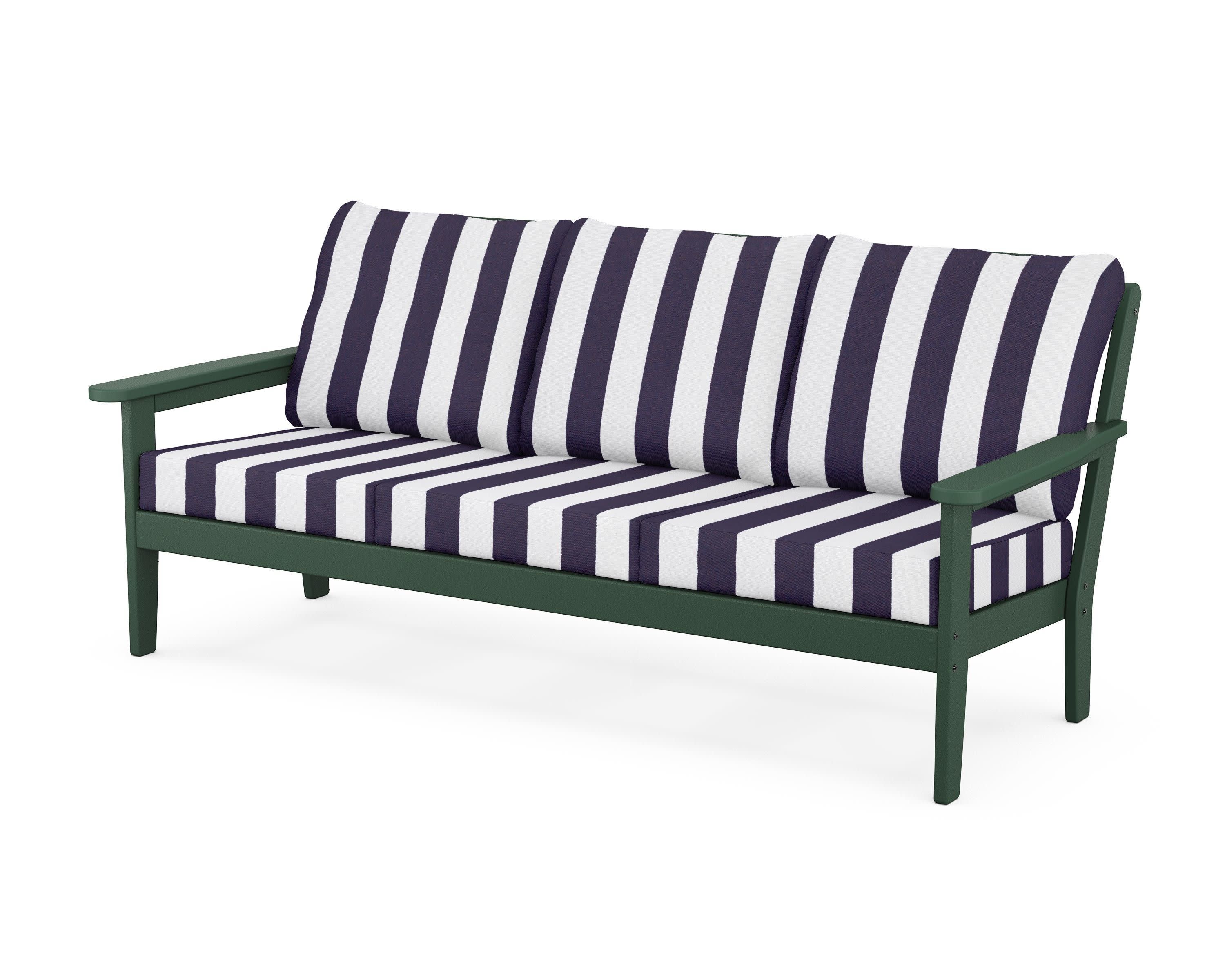 Cottage Deep Seating Sofa in Green / Cabana Stripe Navy
