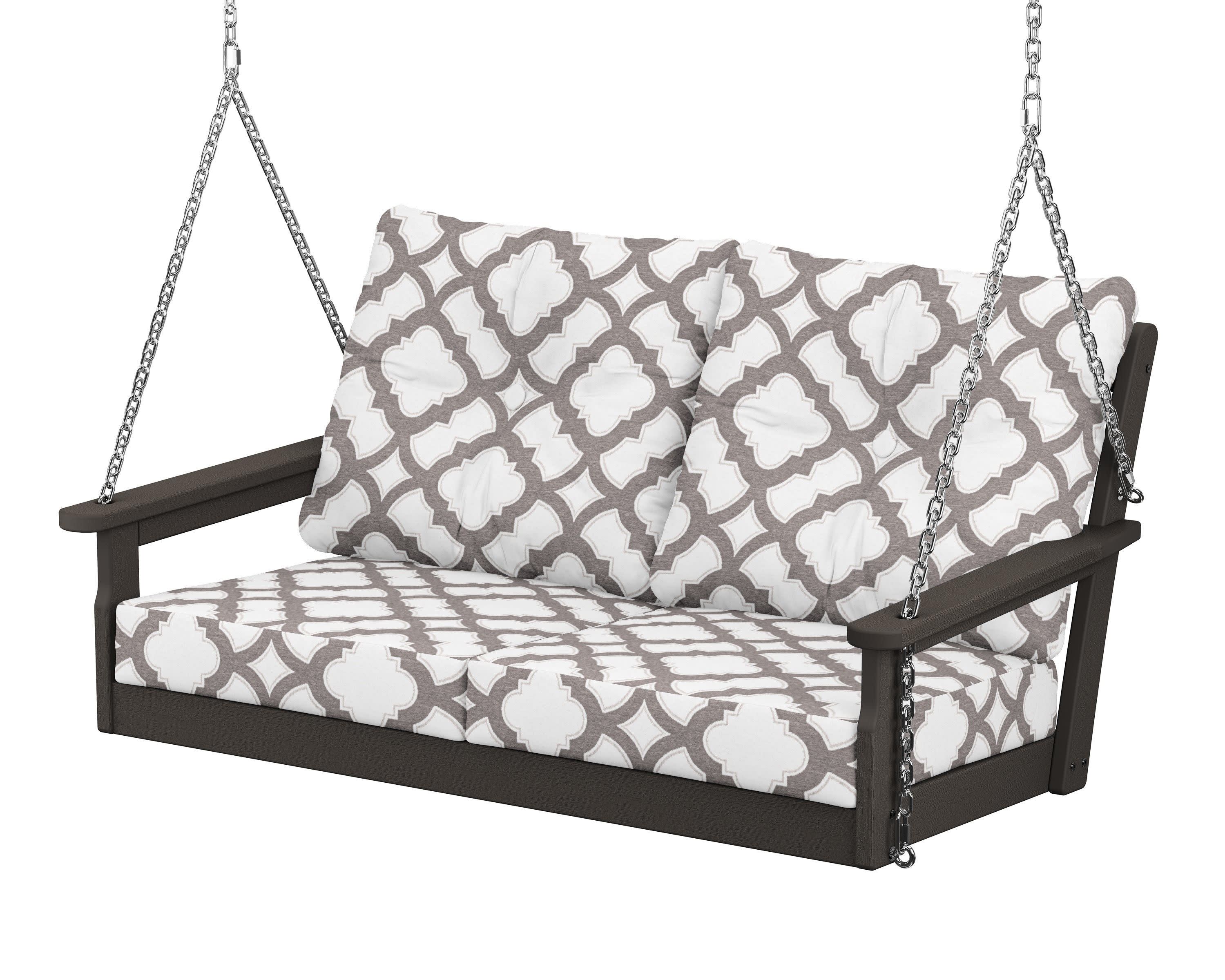Vineyard Deep Seating Swing in Vintage Coffee / Trellis Grey Mist