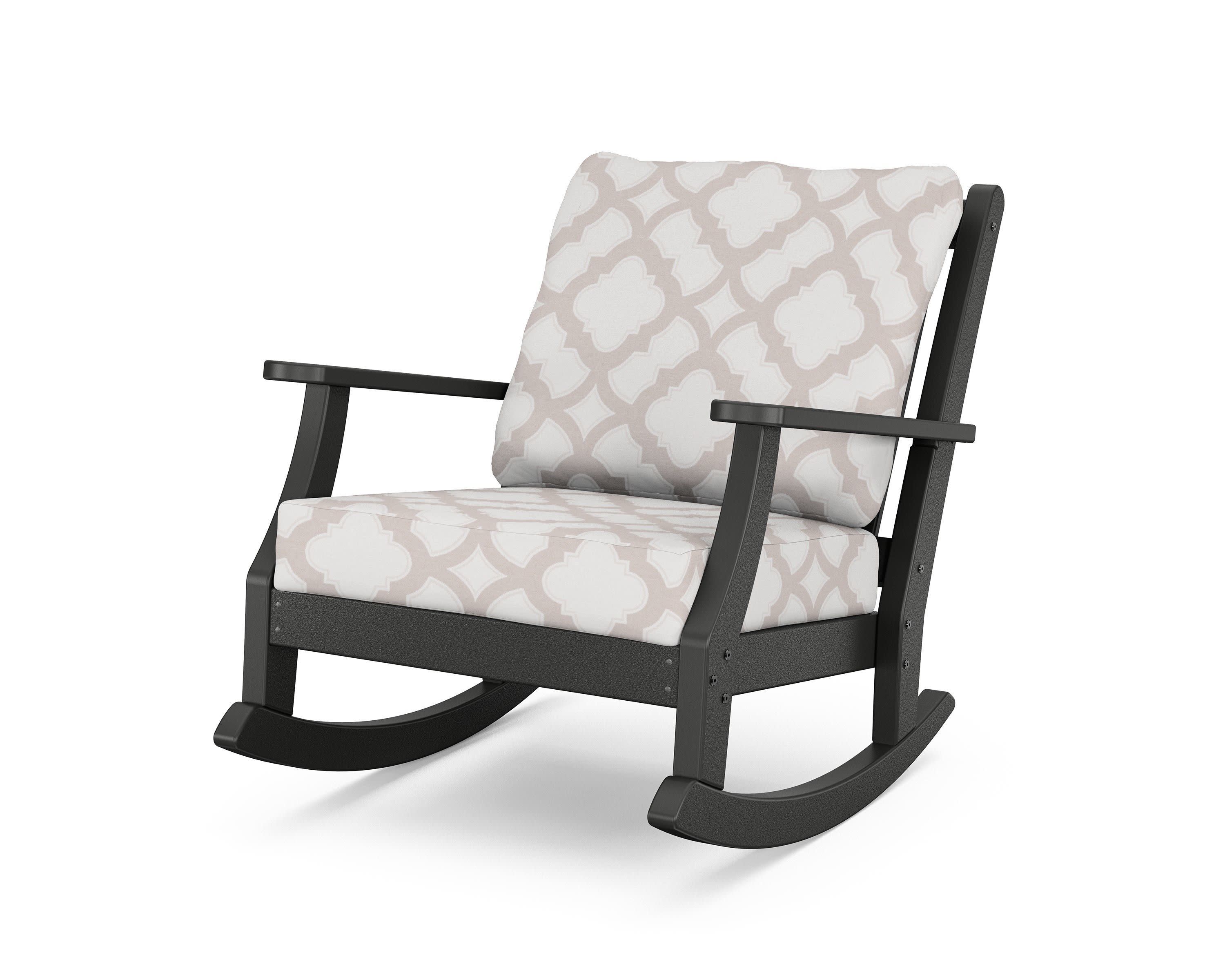 Wovendale Deep Seating Rocking Chair in Black / Trellis Dune Burlap