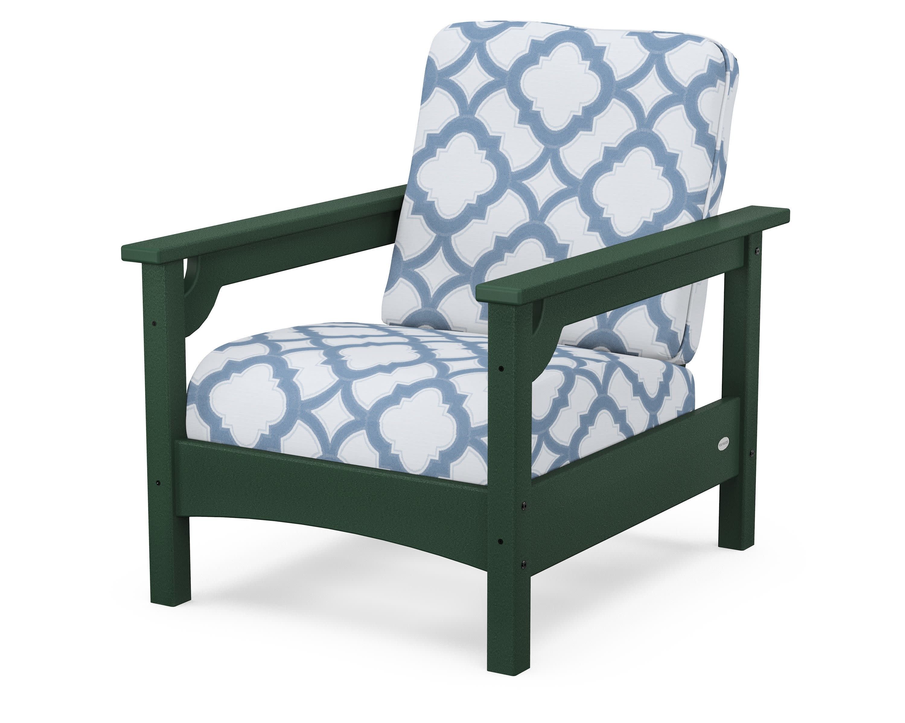 Club Chair in Green / Trellis Sky Blue