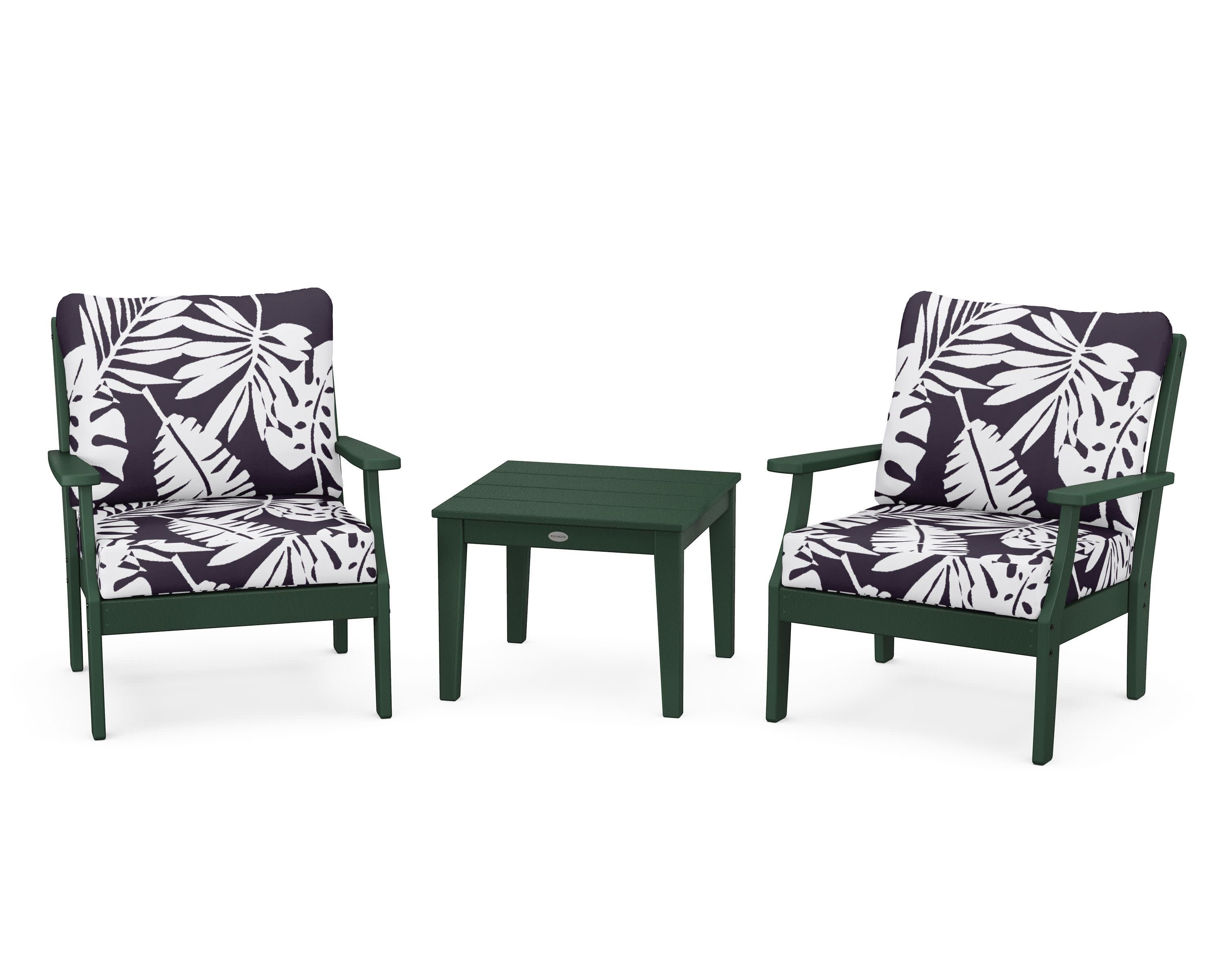 Braxton 3-Piece Deep Seating Set in Green / Leaf Navy