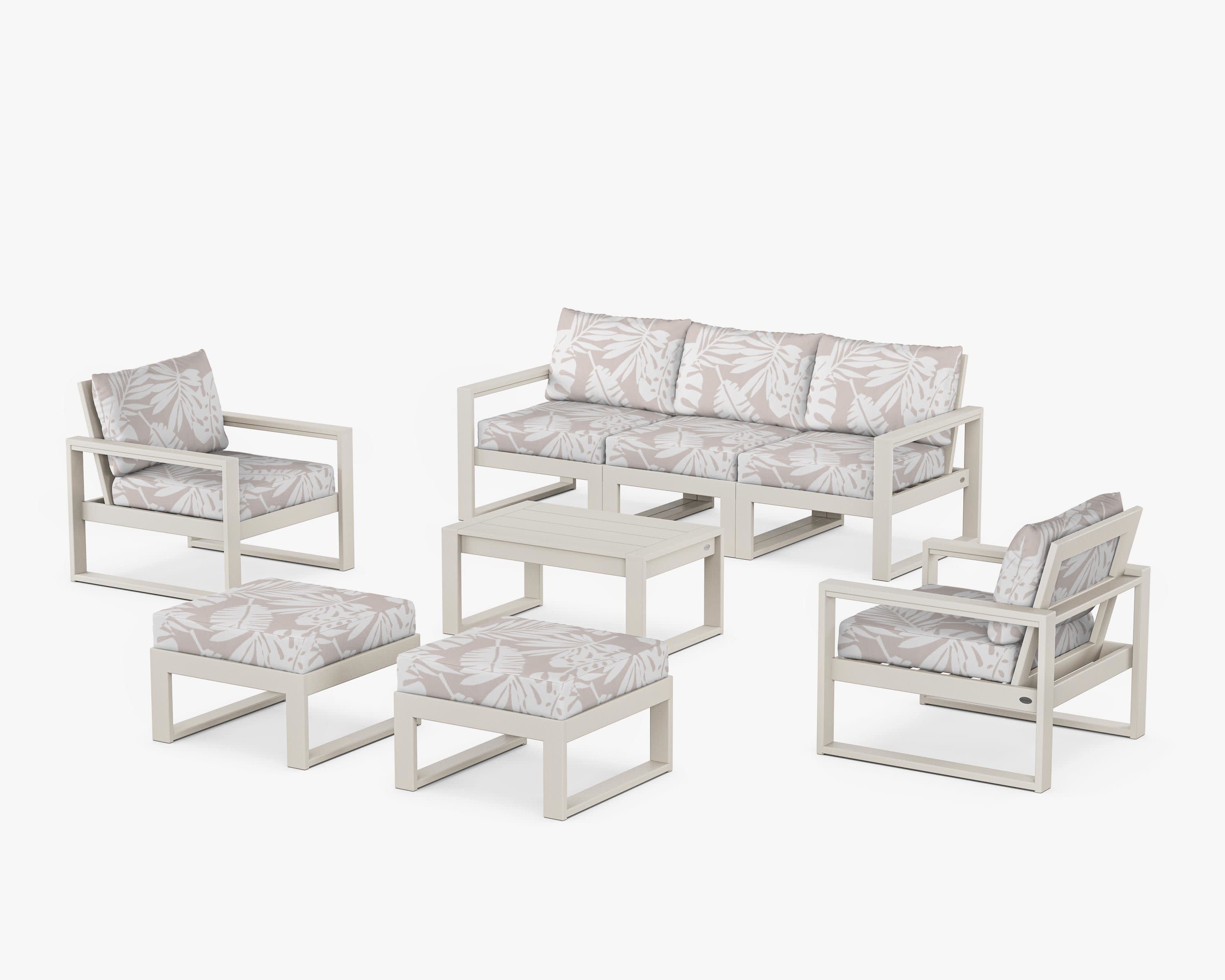 EDGE Sectional 8-Piece Lounge Sofa Set in Sand / Leaf Dune Burlap