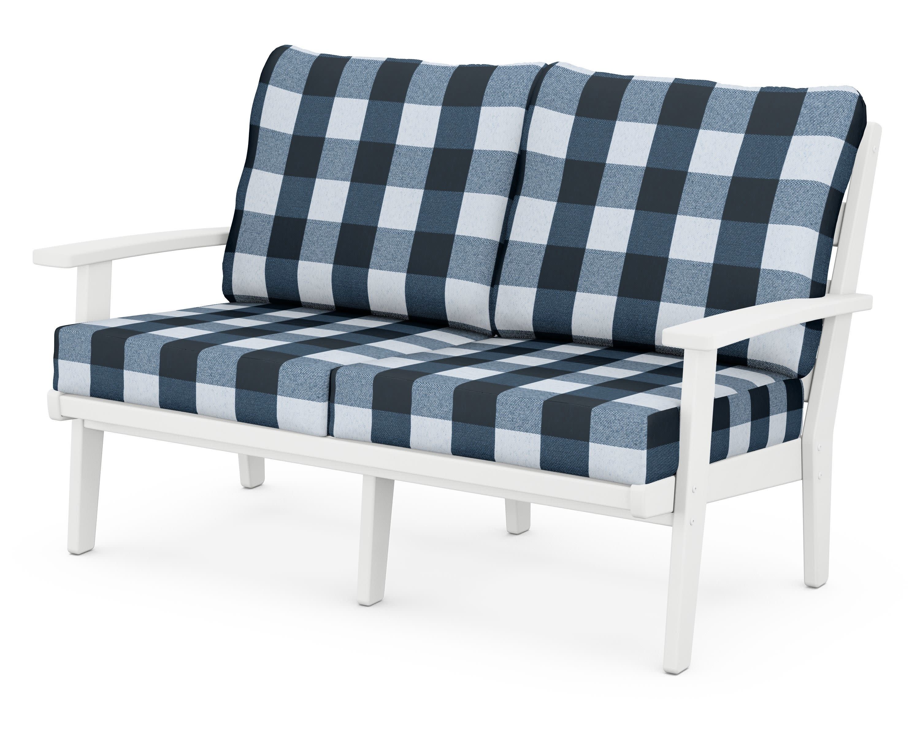 Grant Park Deep Seating Loveseat in White / Buffalo Plaid Marine Indigo