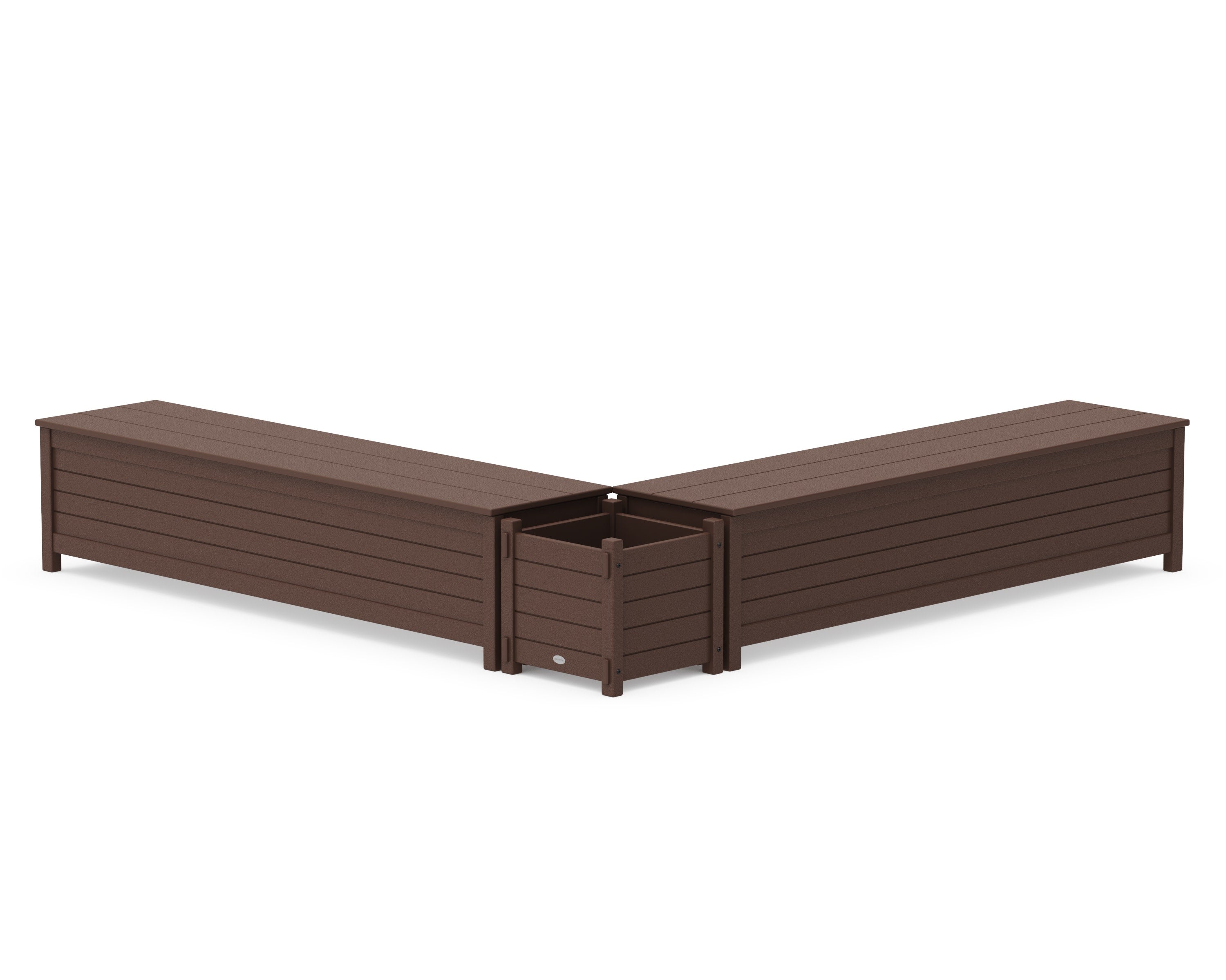 72" Nautical L- Shaped Planter Storage Bench Set in Mahogany