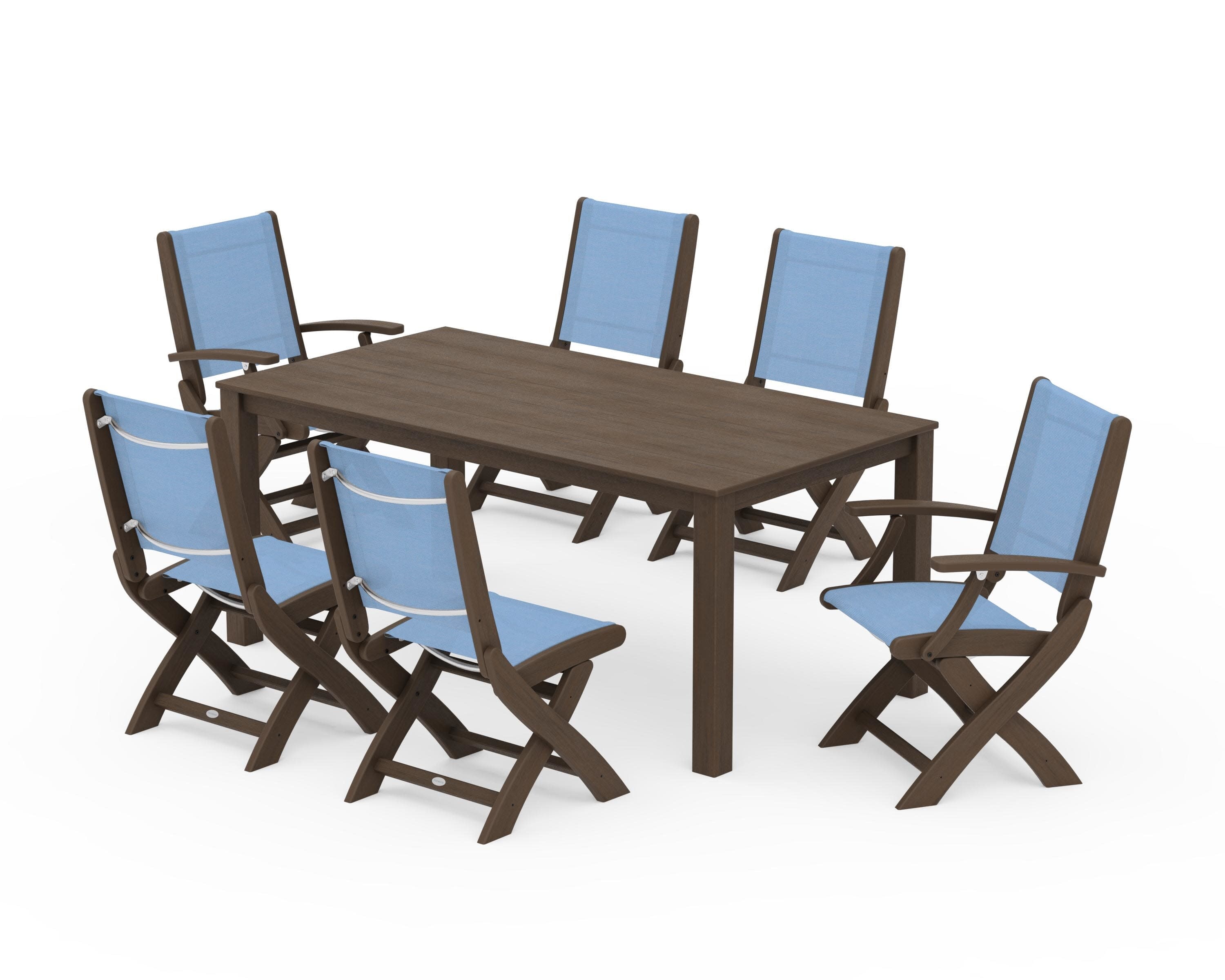 Coastal Folding Chair 7-Piece Parsons Dining Set in Kona / Poolside Sling