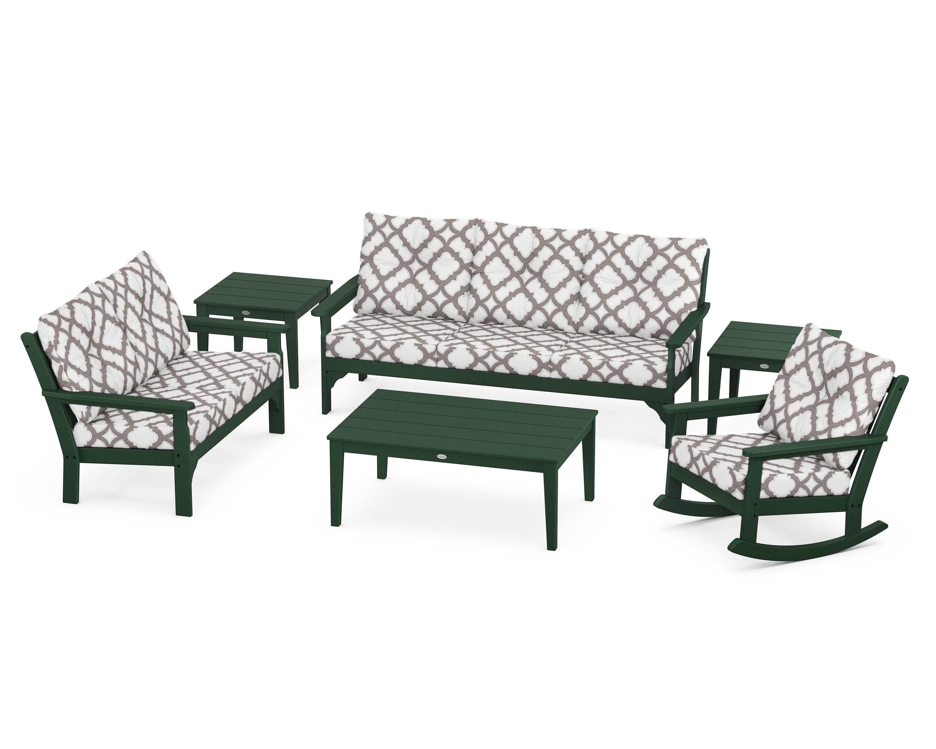 Vineyard 6-Piece Deep Seating Set in Green / Trellis Grey Mist