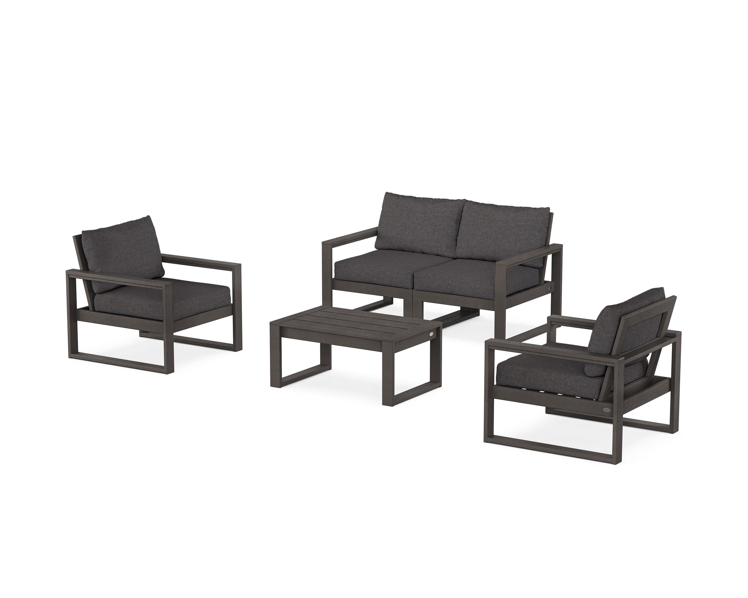EDGE Sectional 4-Piece Deep Seating Set with Loveseat in Vintage Coffee / Ash Charcoal