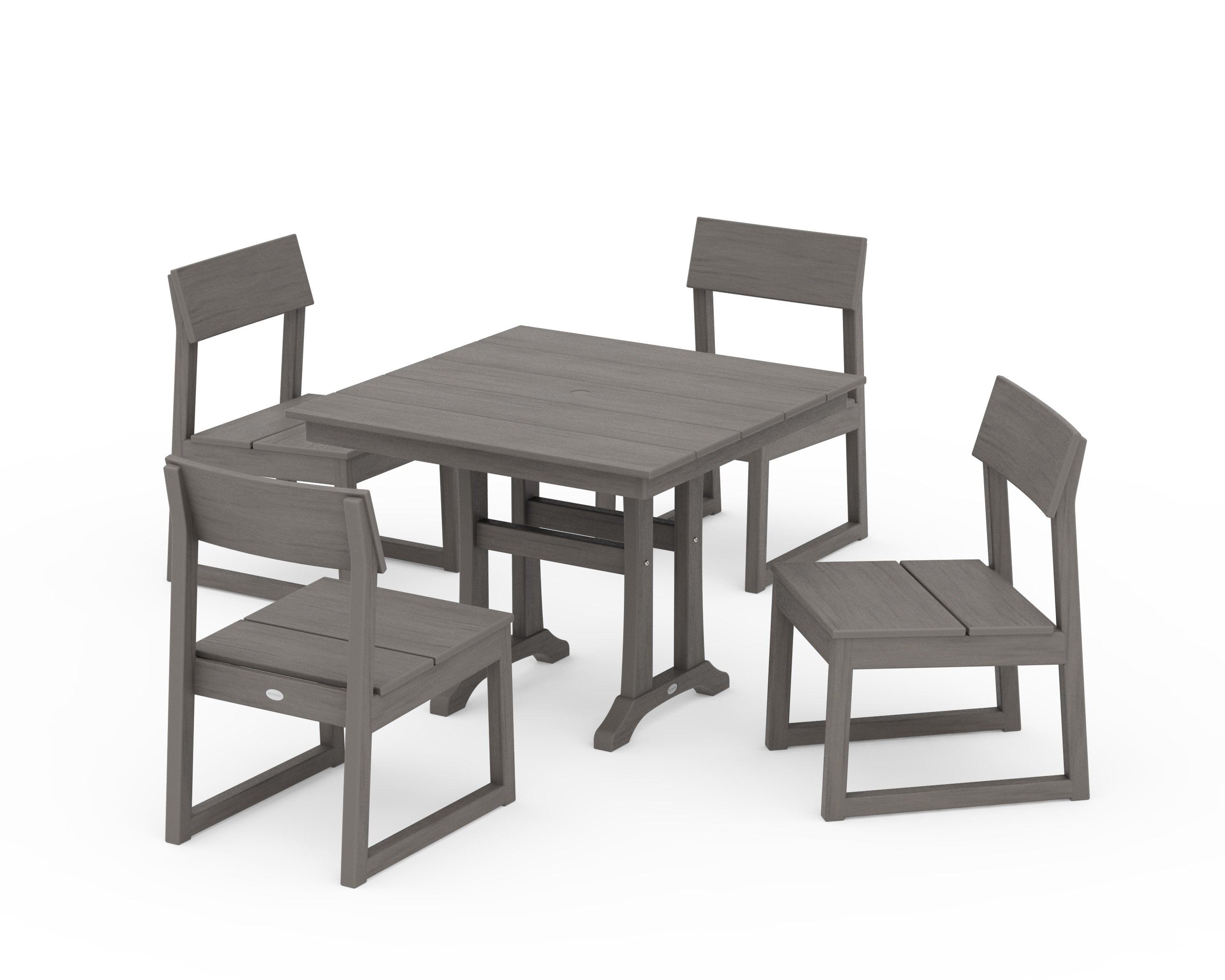 EDGE 5-Piece Farmhouse Trestle Side Chair Dining Set in Driftwood