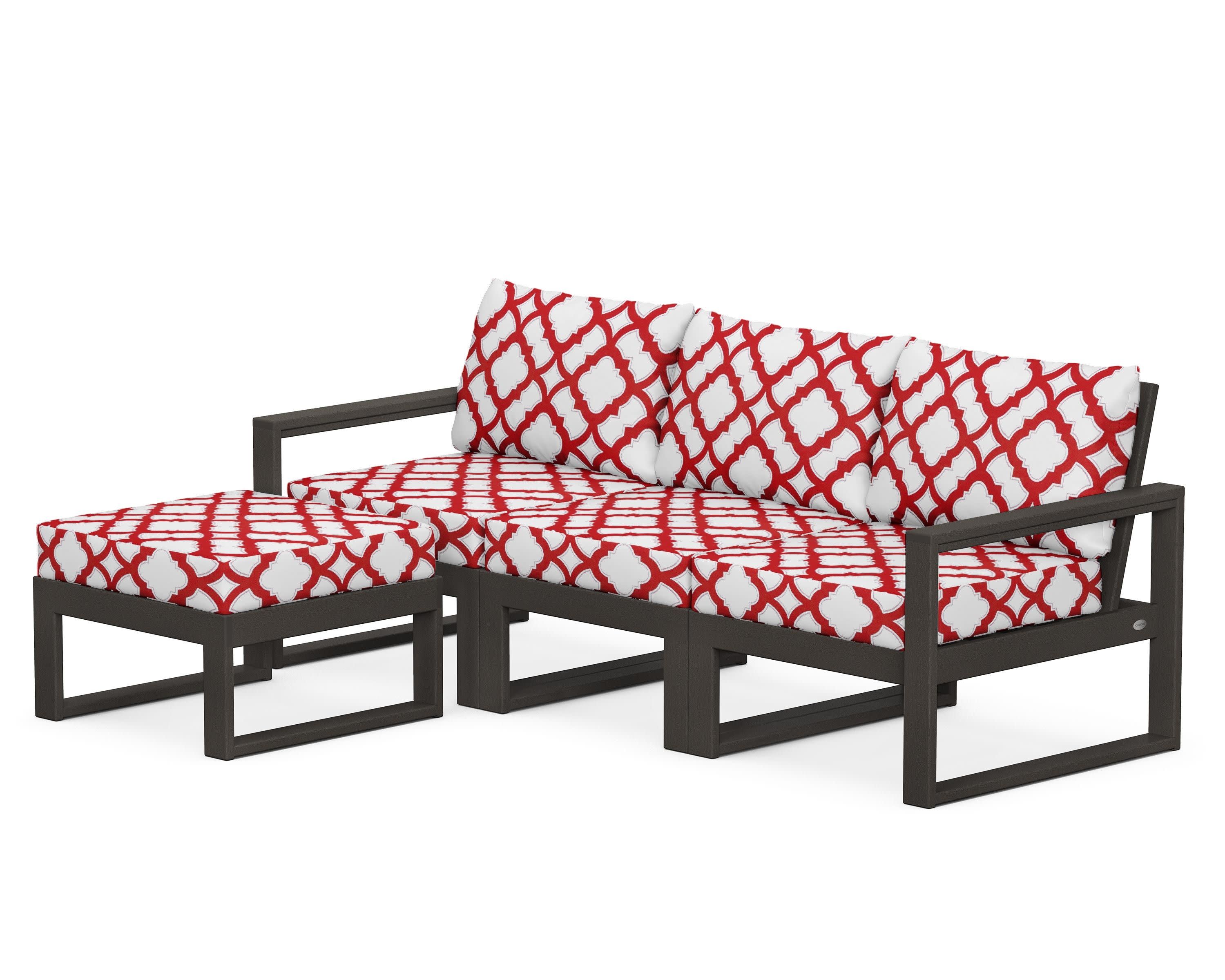 EDGE 4-Piece Modular Deep Seating Set with Ottoman in Vintage Coffee / Trellis Crimson