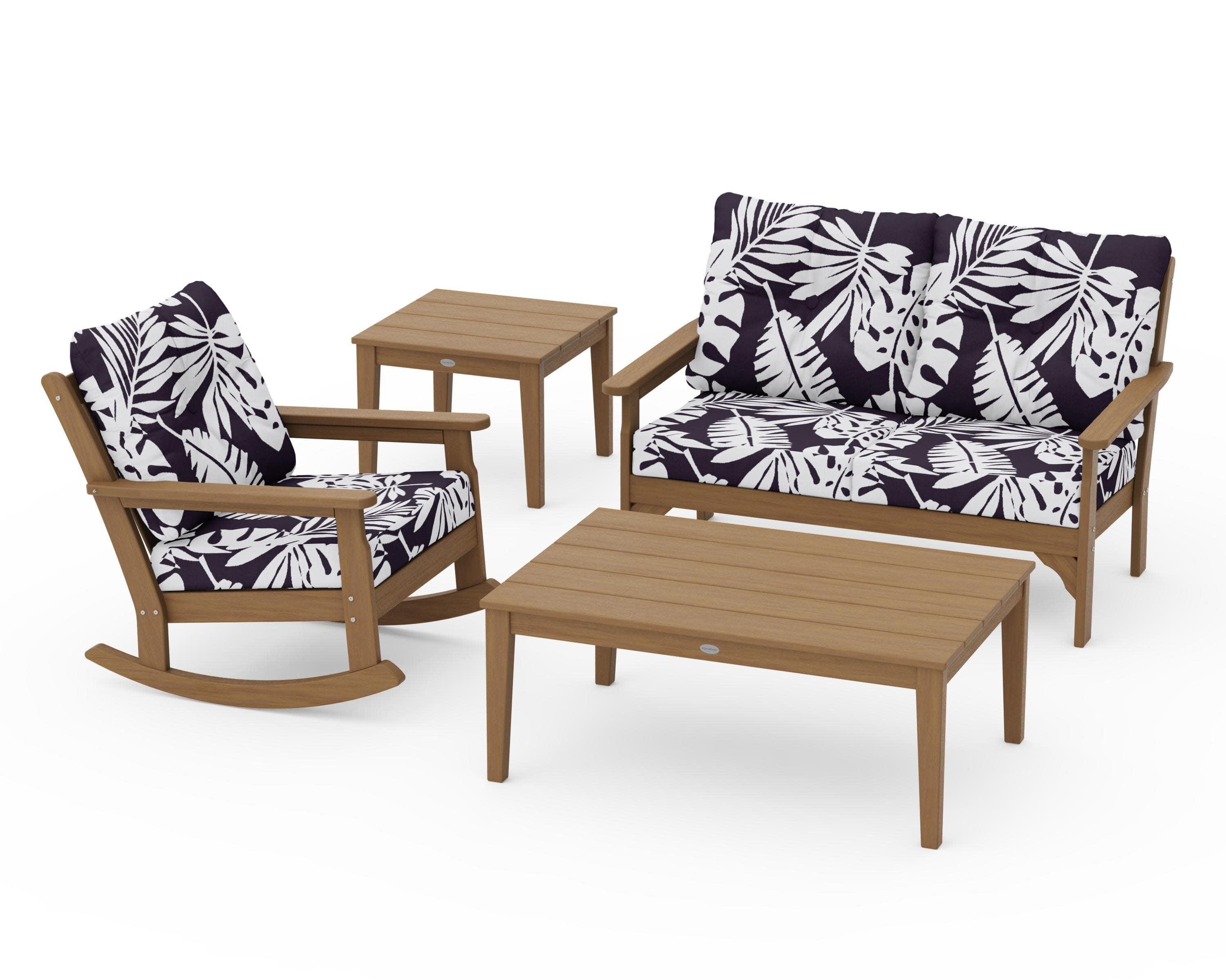 Vineyard 4-Piece Deep Seating Rocker Set in Natural / Leaf Navy