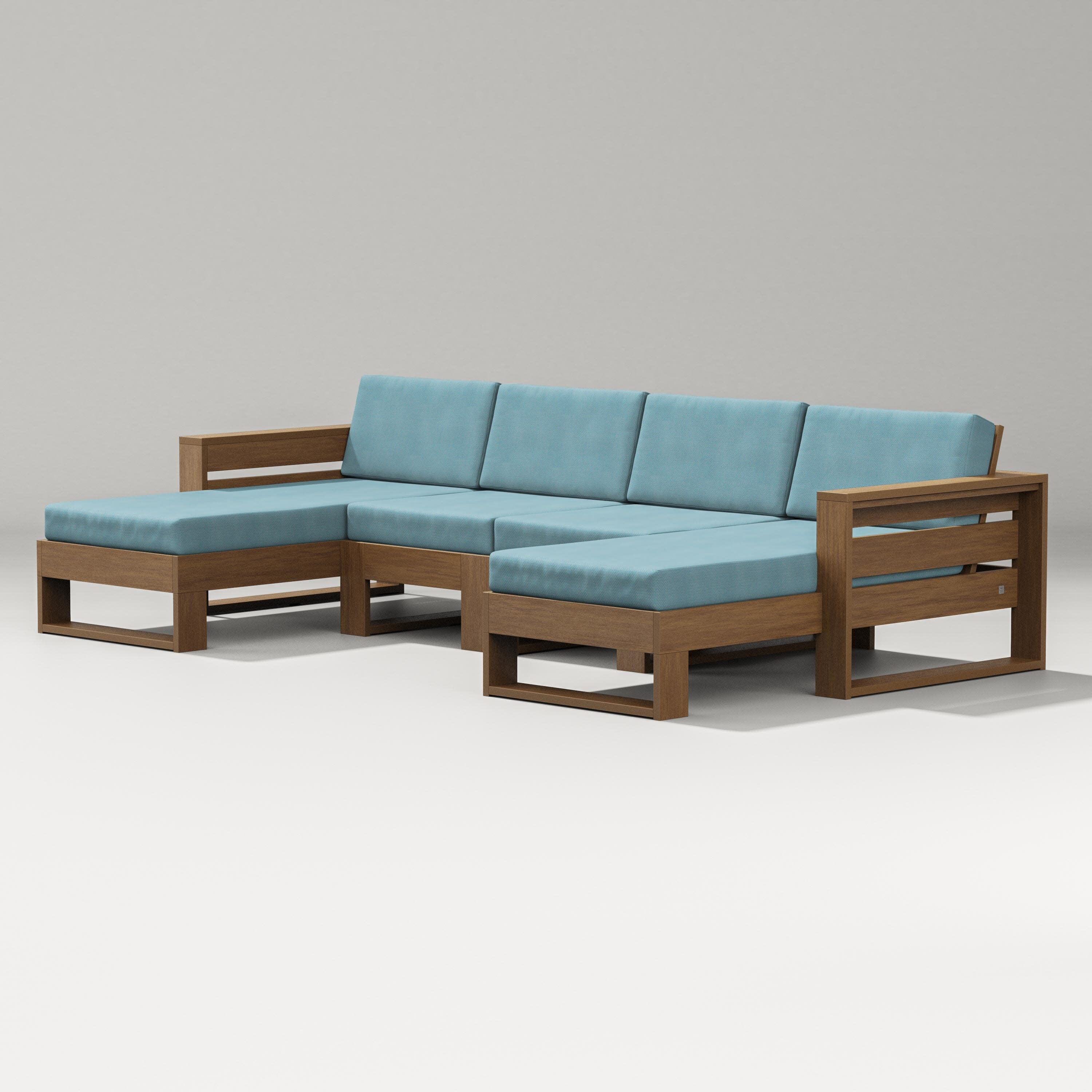 Latitude Double Chaise Sectional in Natural / Lattice Sky Blue